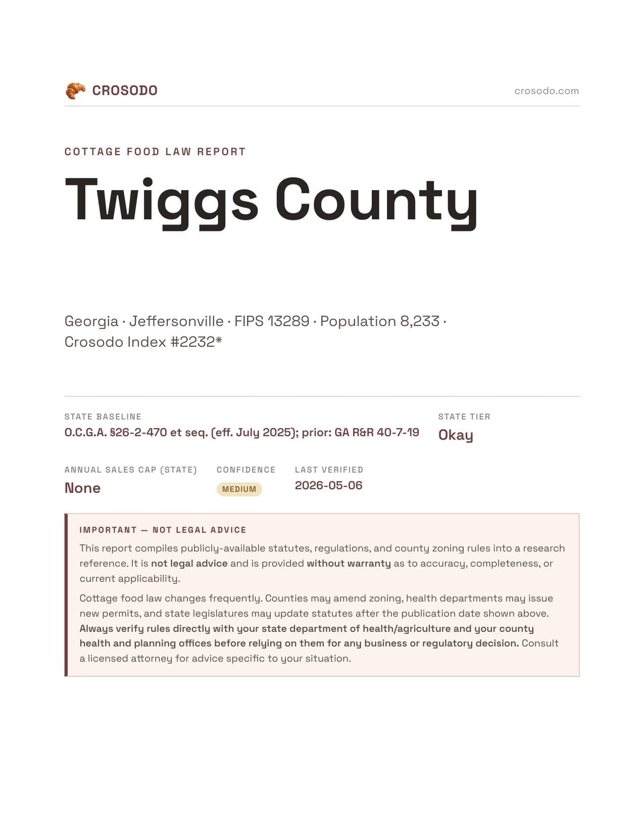 Cover of Twiggs County county cottage food report