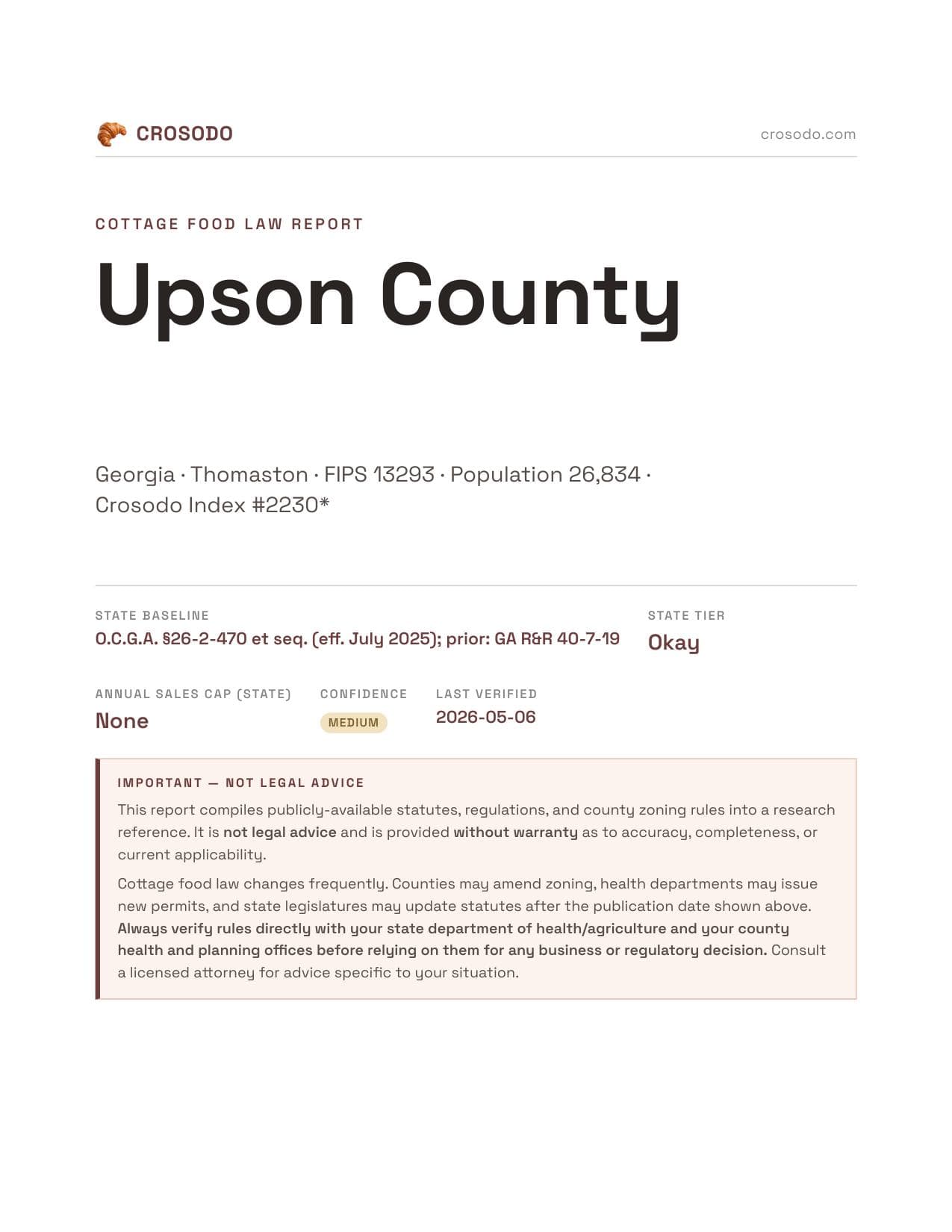 Cover of Upson County county cottage food report