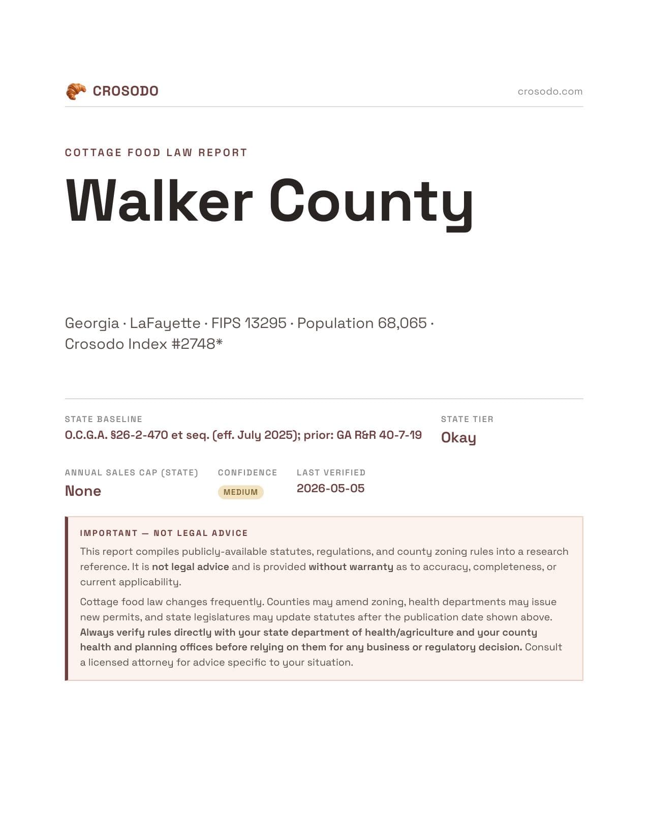 Cover of Walker County county cottage food report