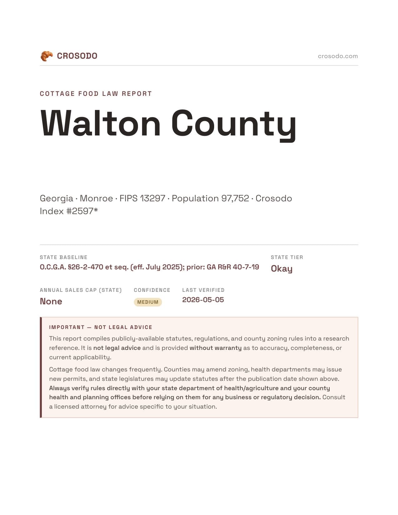Cover of Walton County county cottage food report