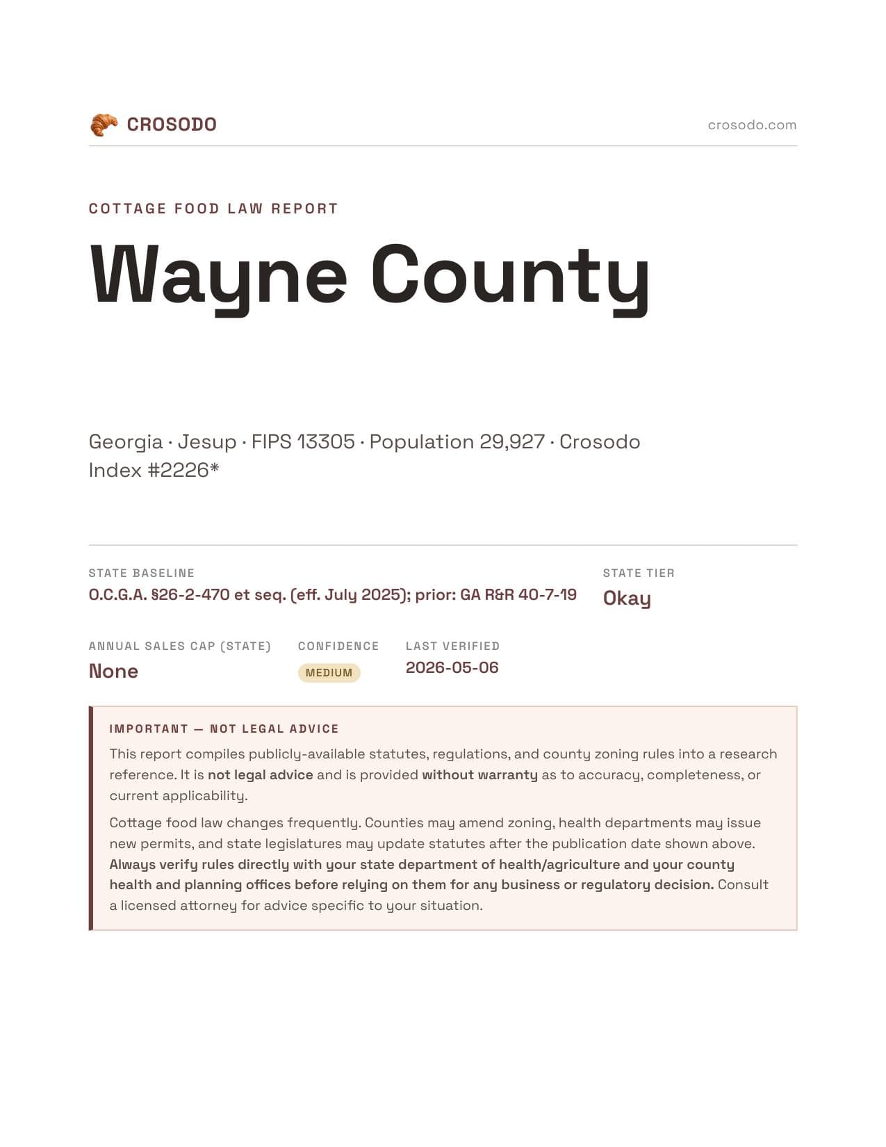 Cover of Wayne County, Georgia cottage food report