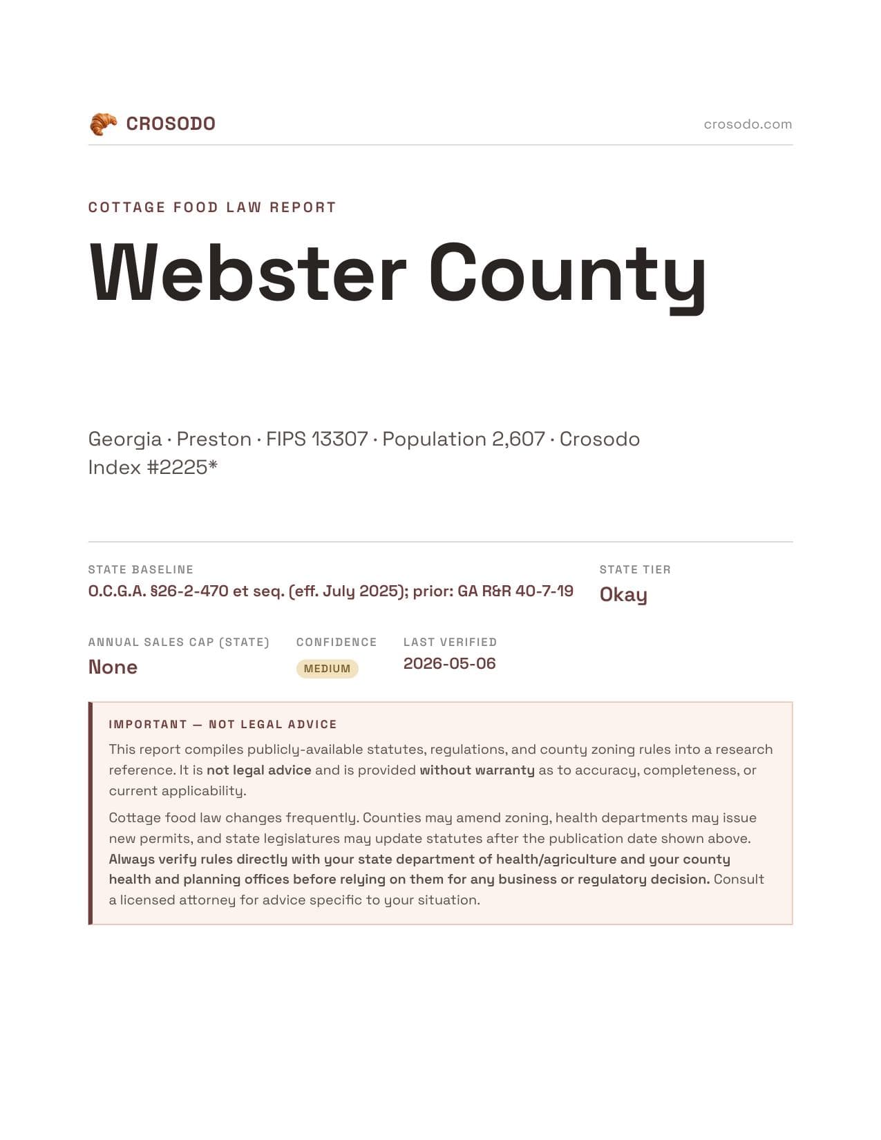 Cover of Webster County county cottage food report