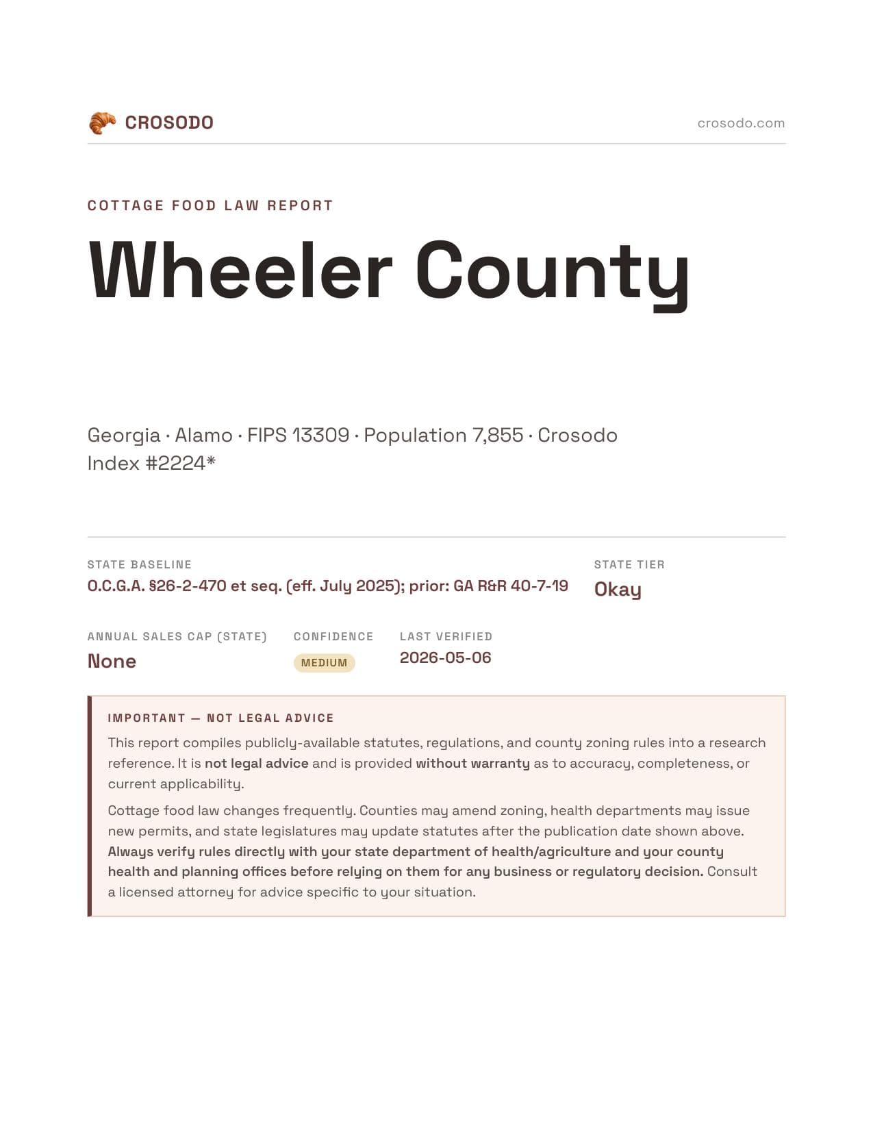 Cover of Wheeler County county cottage food report