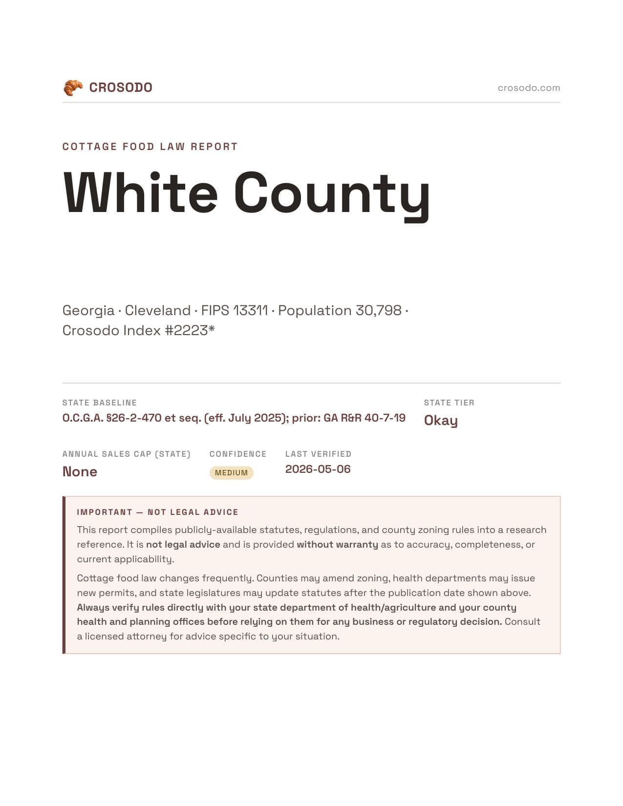Cover of White County county cottage food report