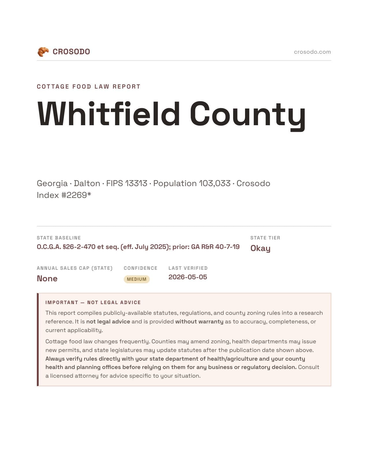 Cover of Whitfield County county cottage food report