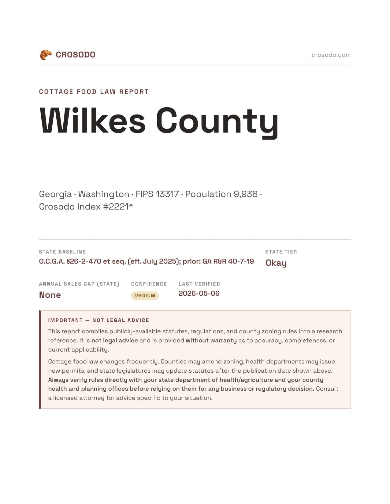 Cover of Wilkes County, Georgia cottage food report