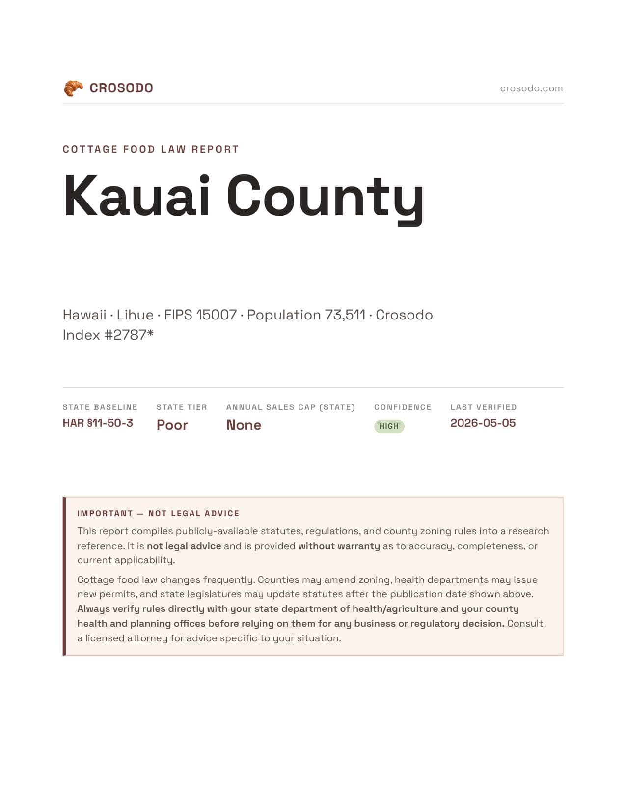 Cover of Kauai County county cottage food report