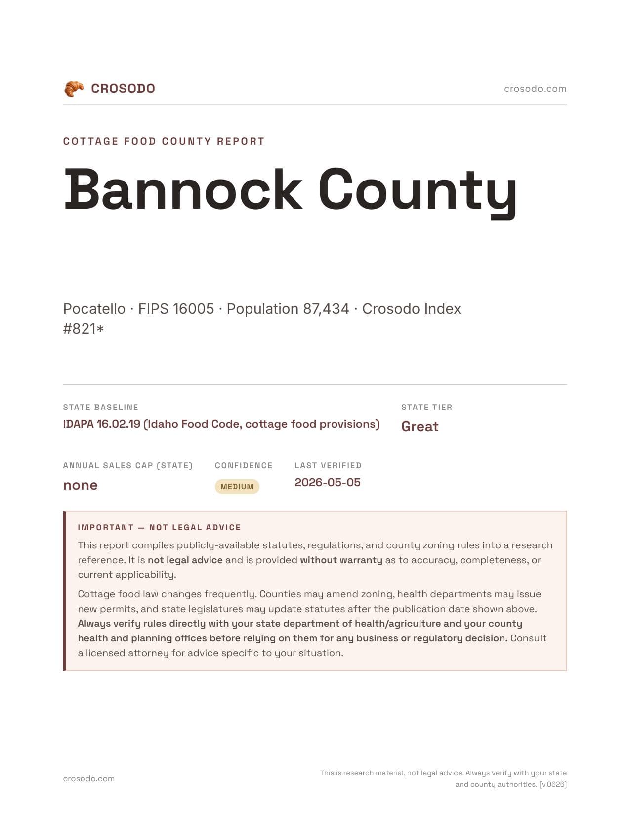 Cover of Bannock County county cottage food report
