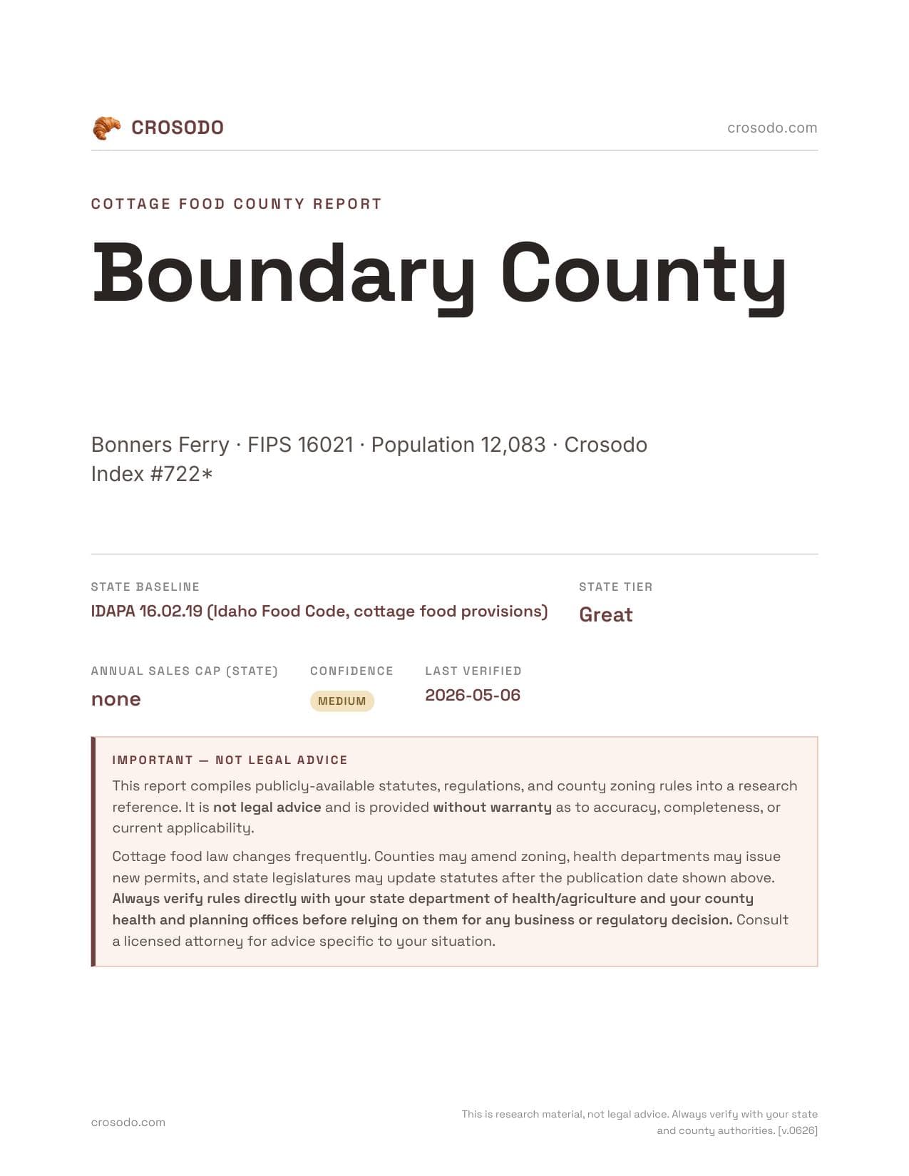 Cover of Boundary County county cottage food report