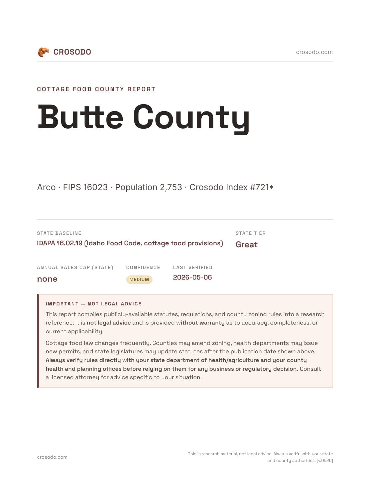 Cover of Butte County county cottage food report