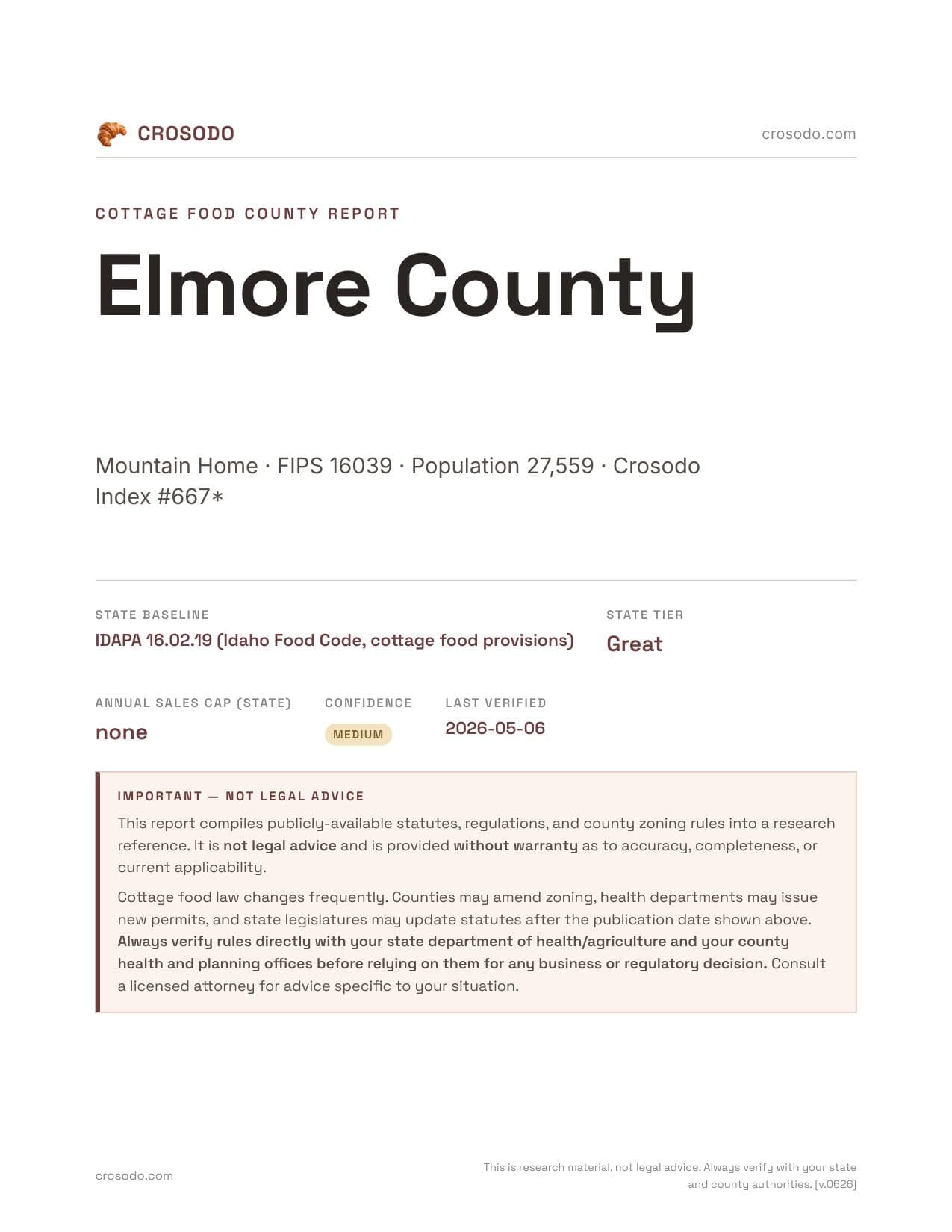 Cover of Elmore County county cottage food report