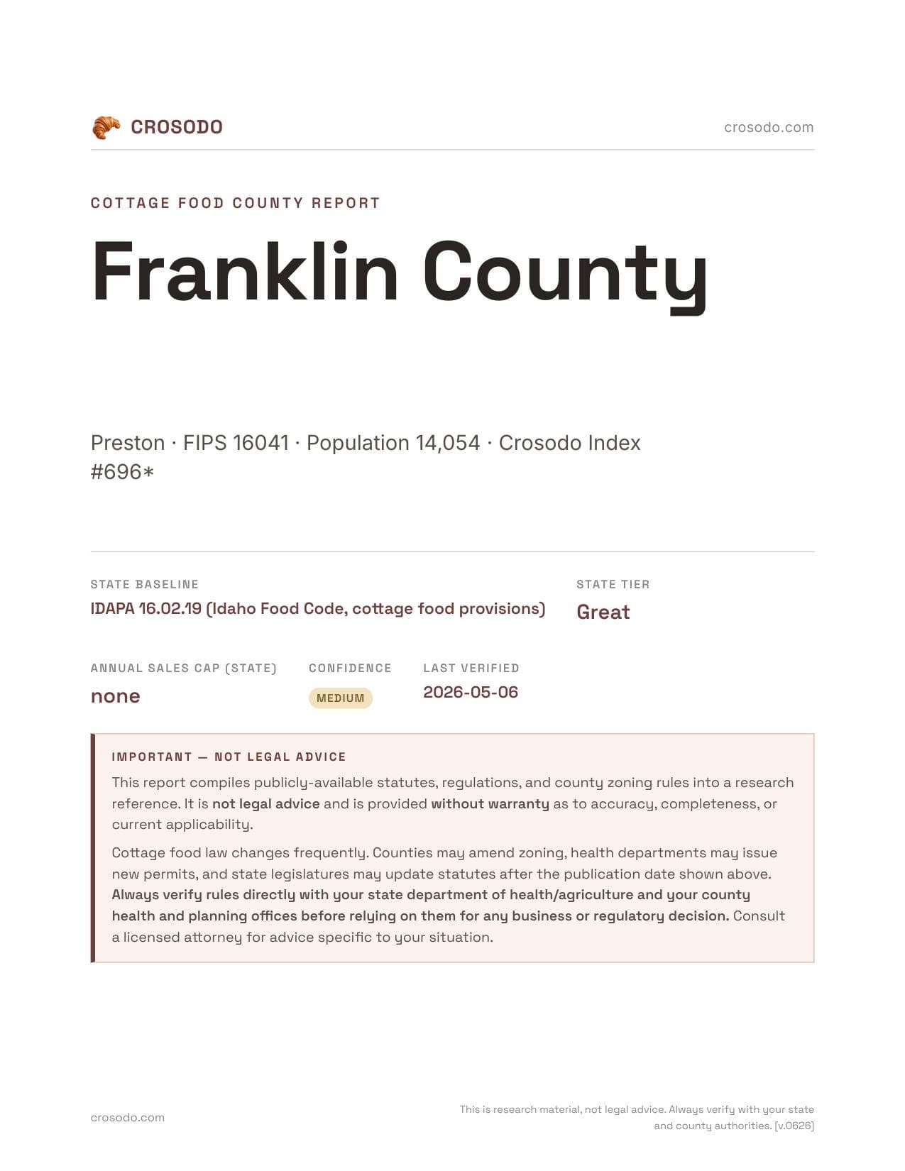 Cover of Franklin County county cottage food report