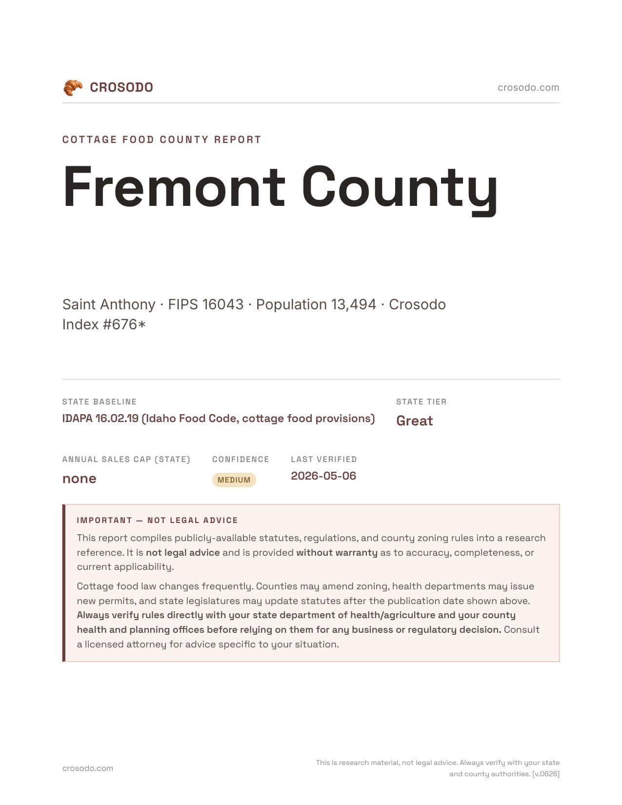 Cover of Fremont County county cottage food report