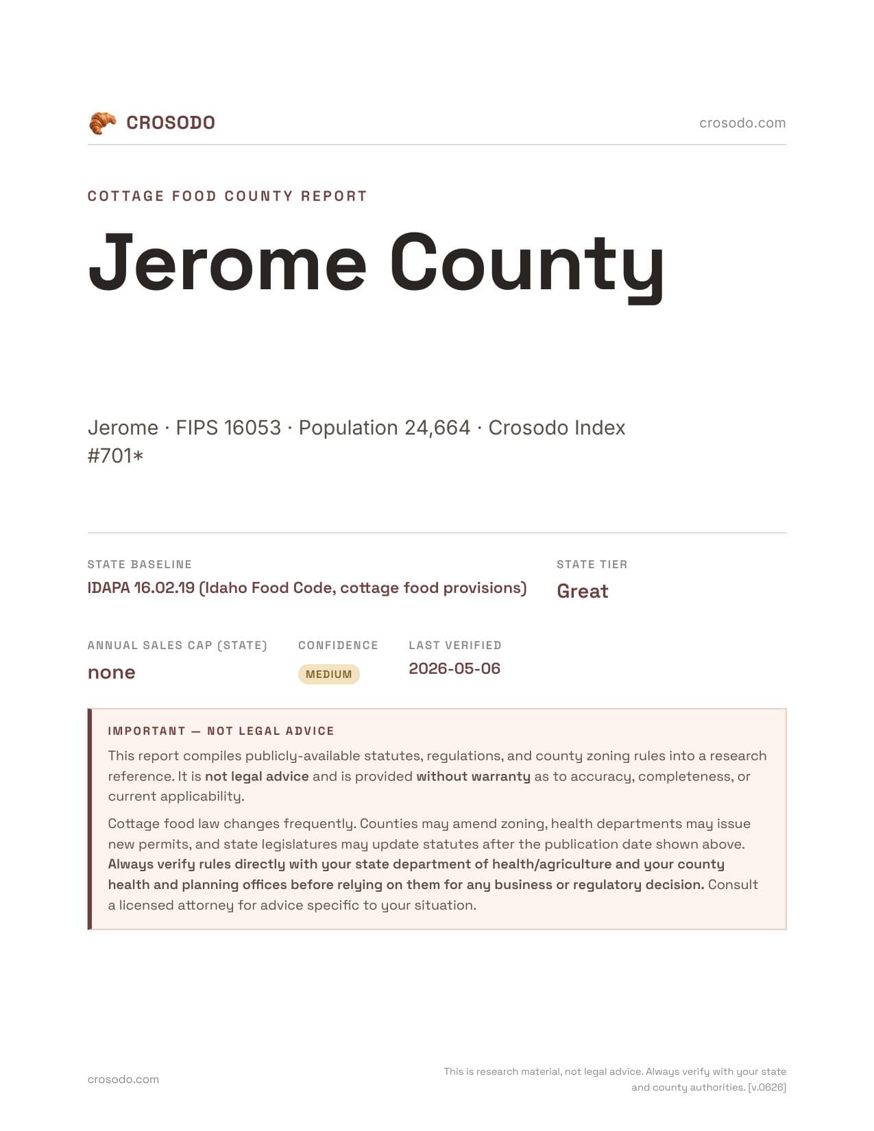Cover of Jerome County county cottage food report
