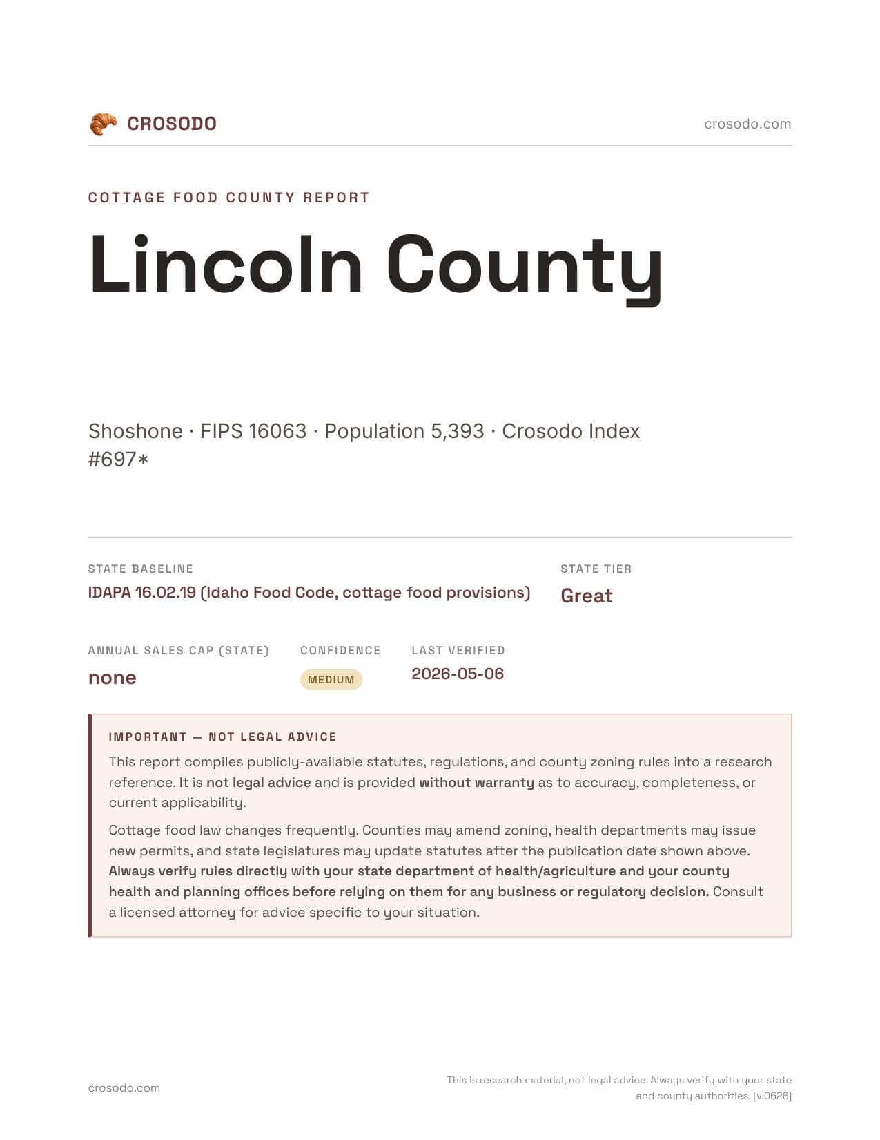 Cover of Lincoln County county cottage food report