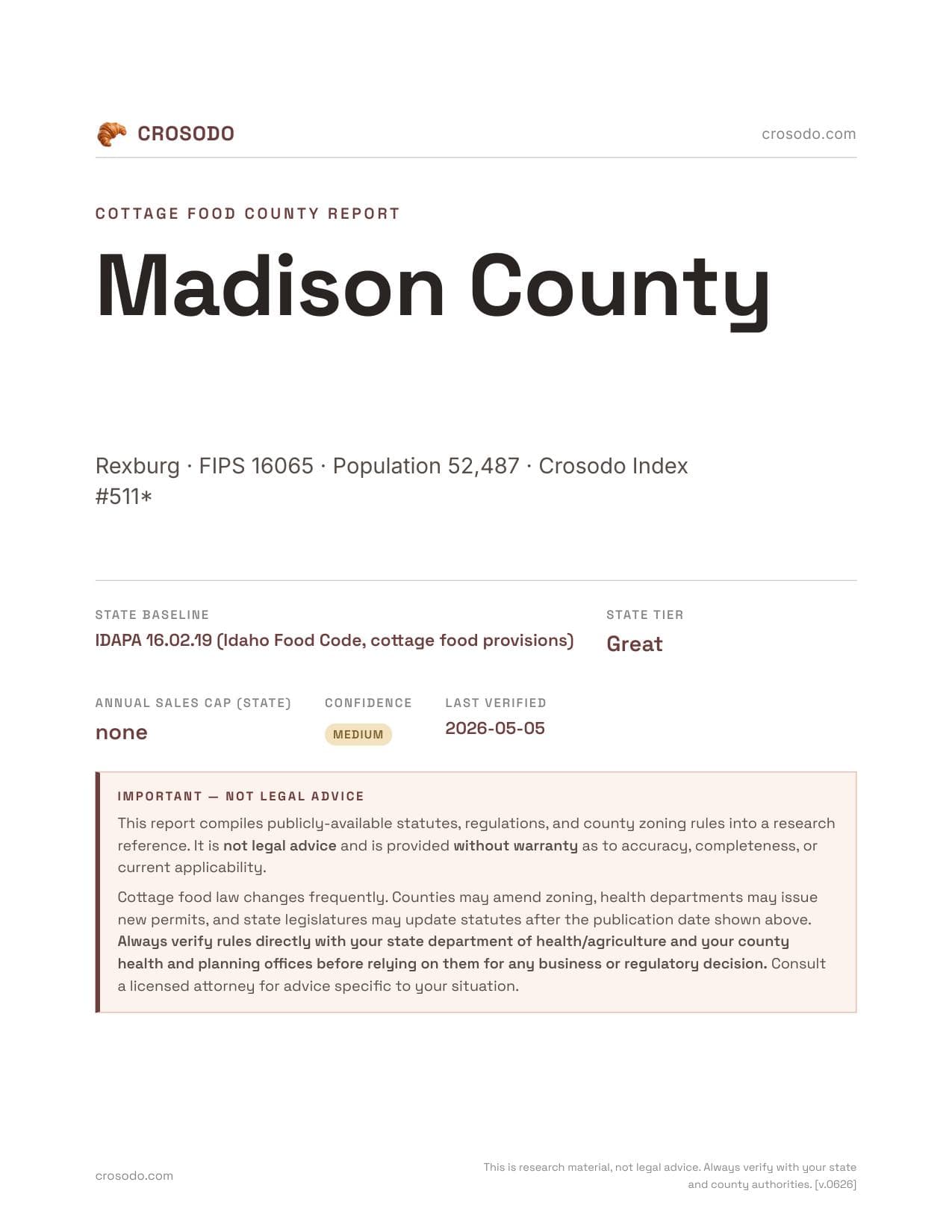 Cover of Madison County county cottage food report