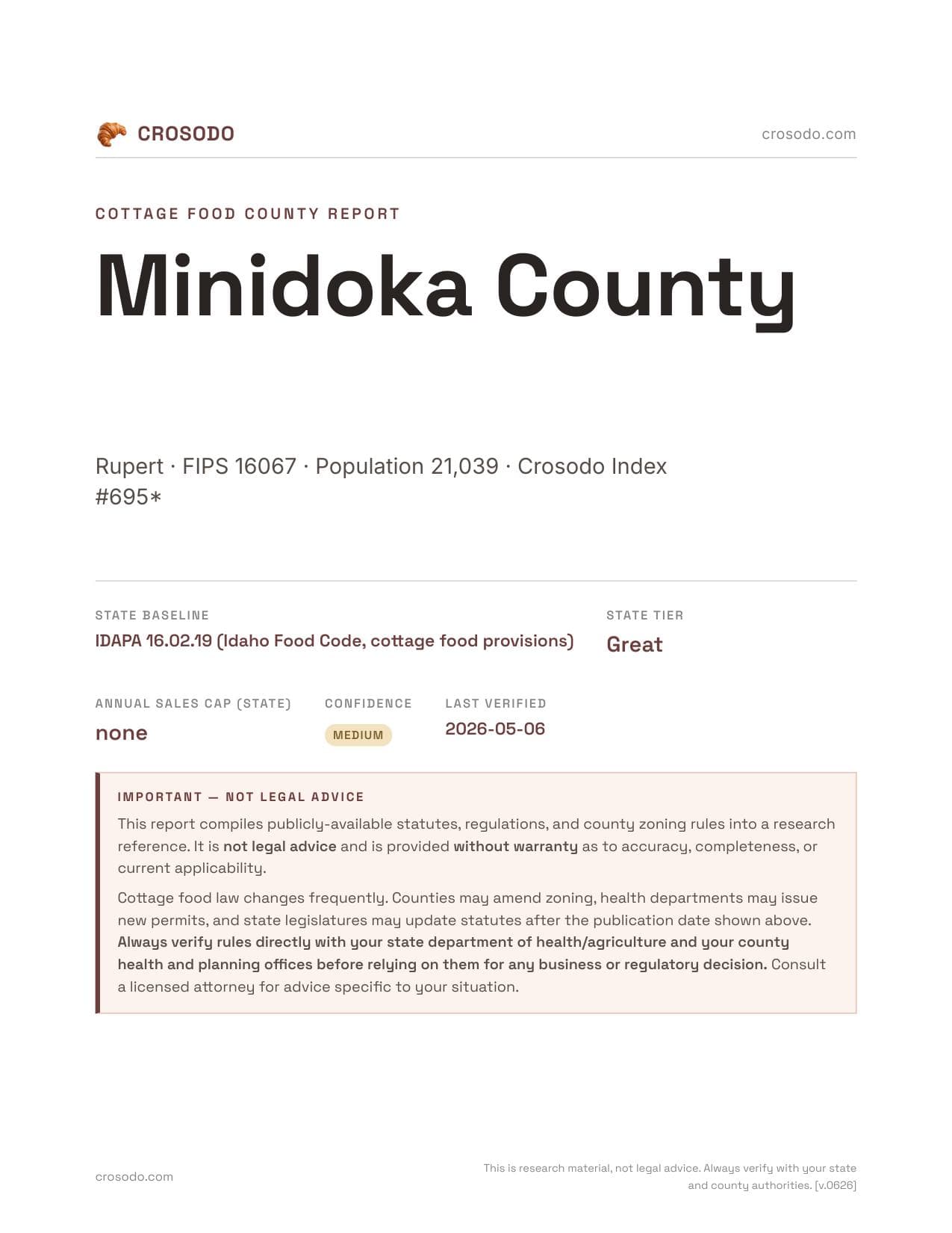 Cover of Minidoka County county cottage food report
