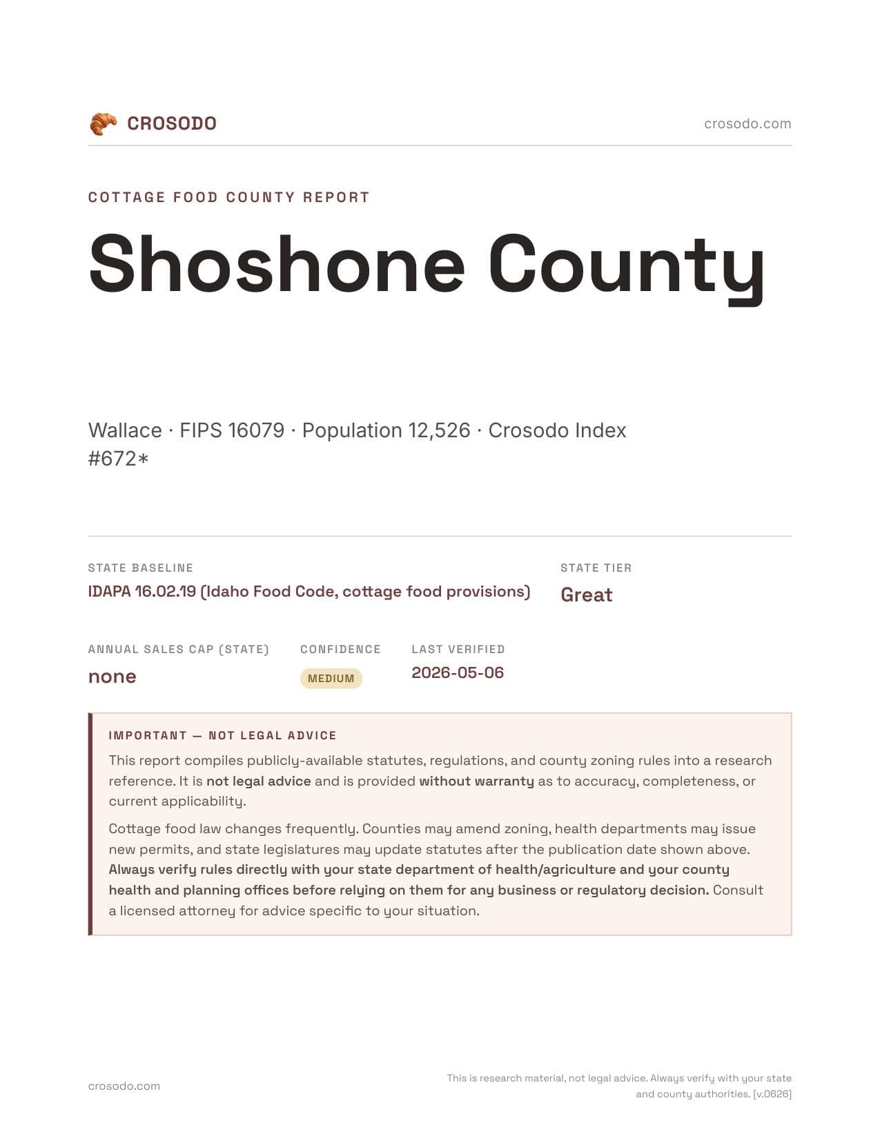 Cover of Shoshone County county cottage food report