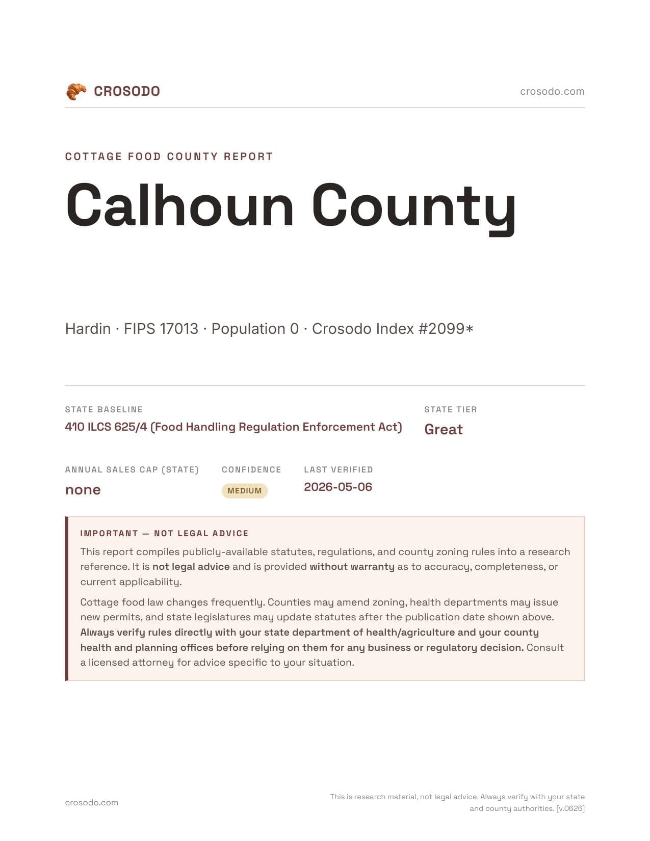 Cover of Calhoun County county cottage food report