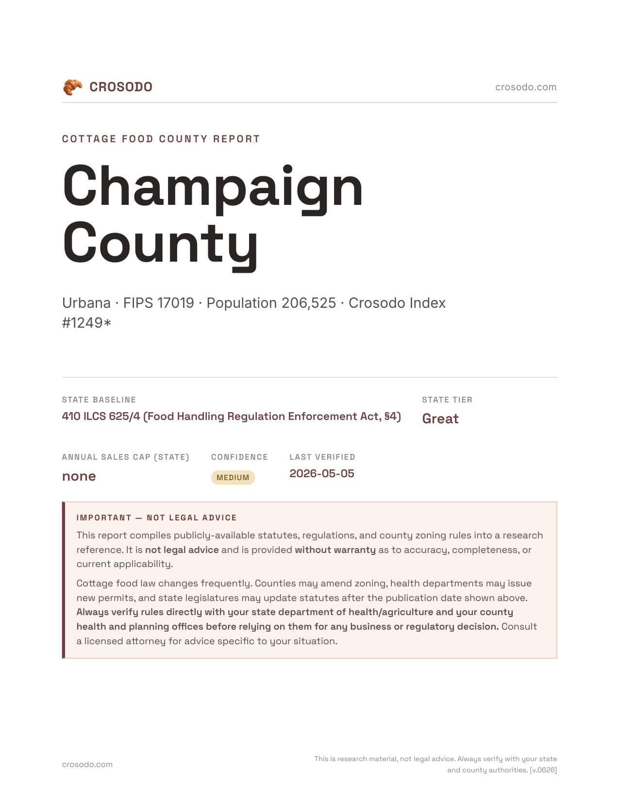 Cover of Champaign County county cottage food report