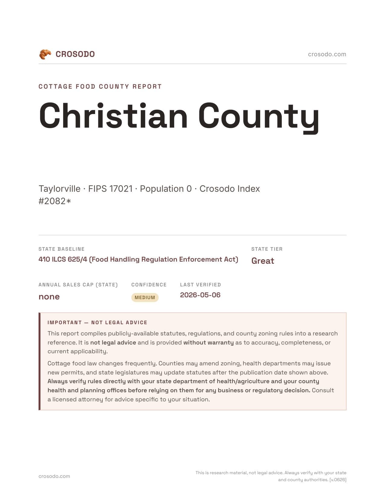 Cover of Christian County county cottage food report