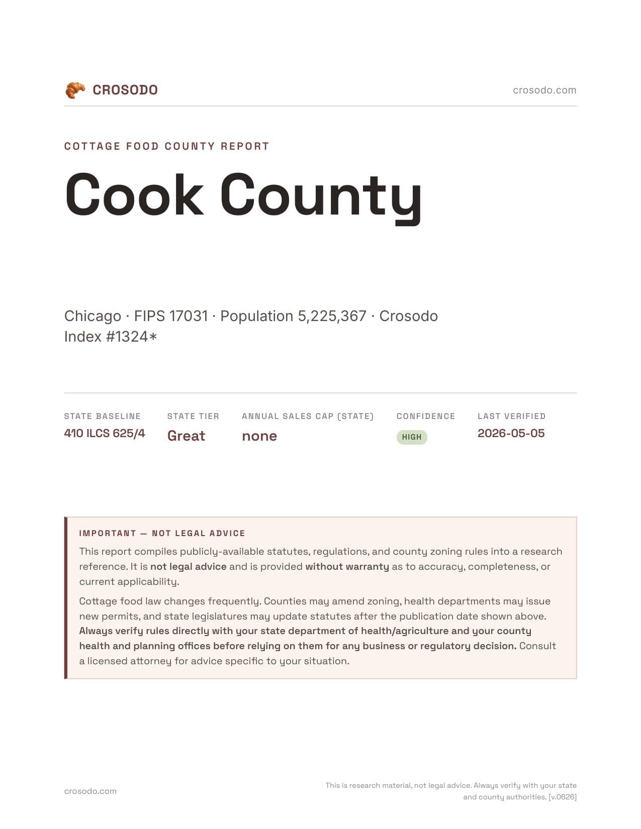 Cover of Cook County county cottage food report