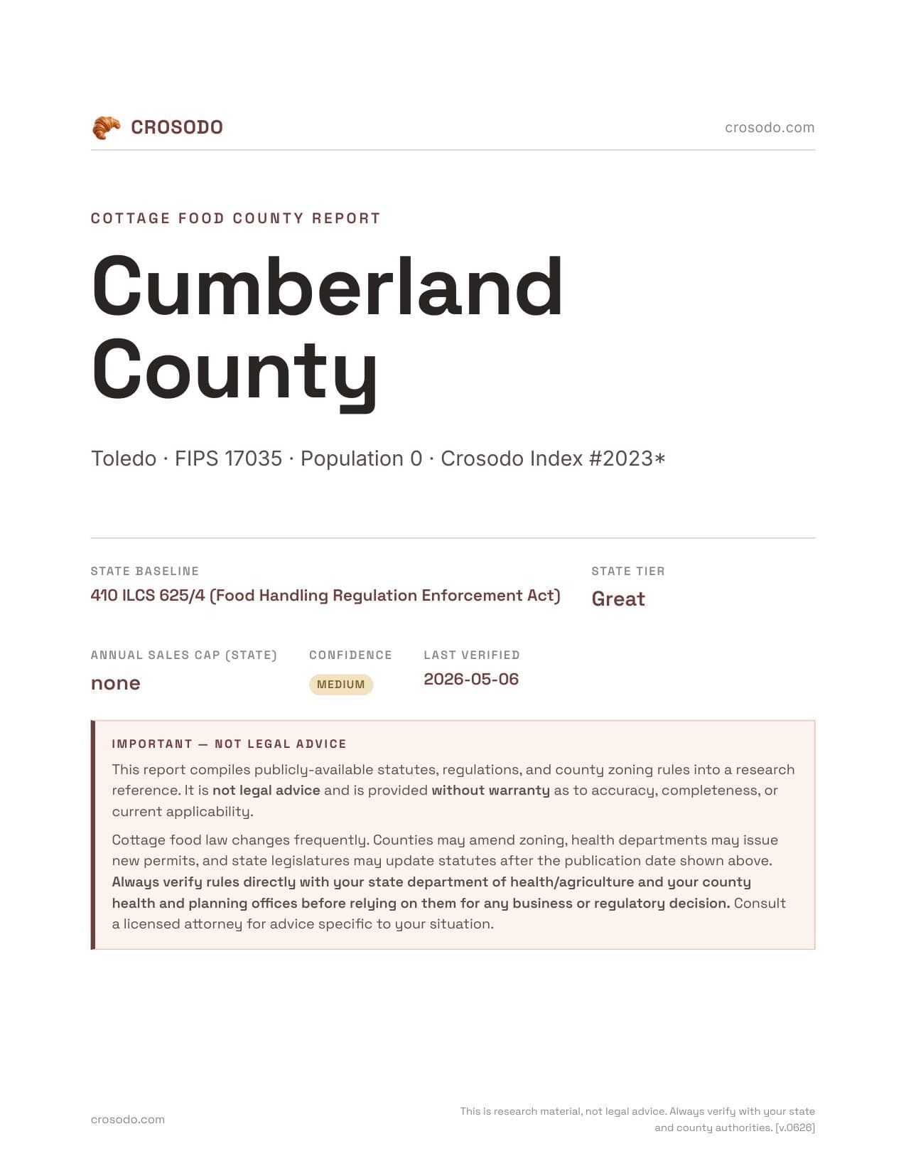Cover of Cumberland County county cottage food report