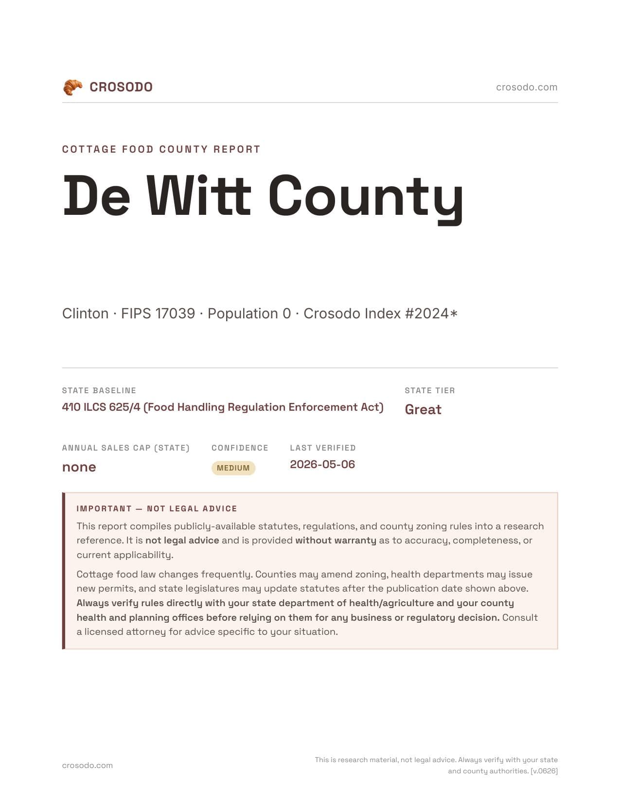 Cover of De Witt County county cottage food report