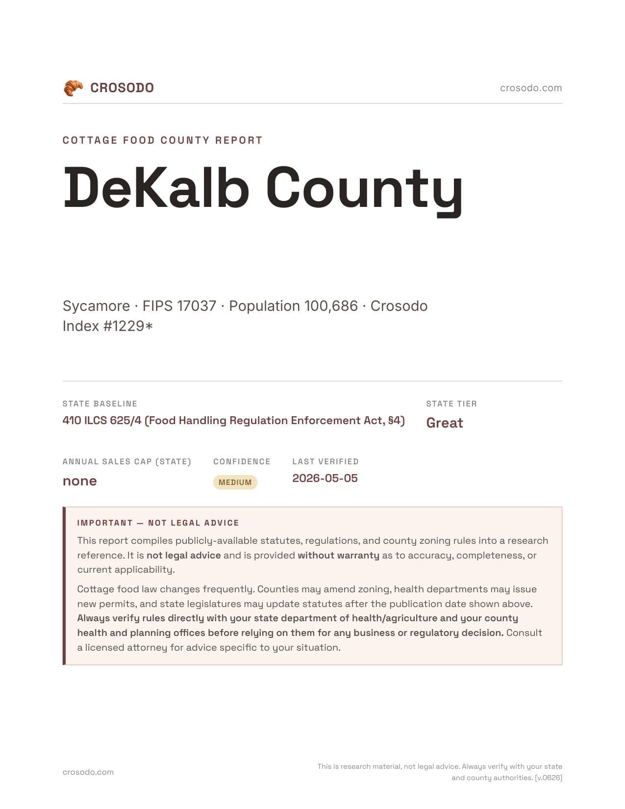 Cover of DeKalb County county cottage food report