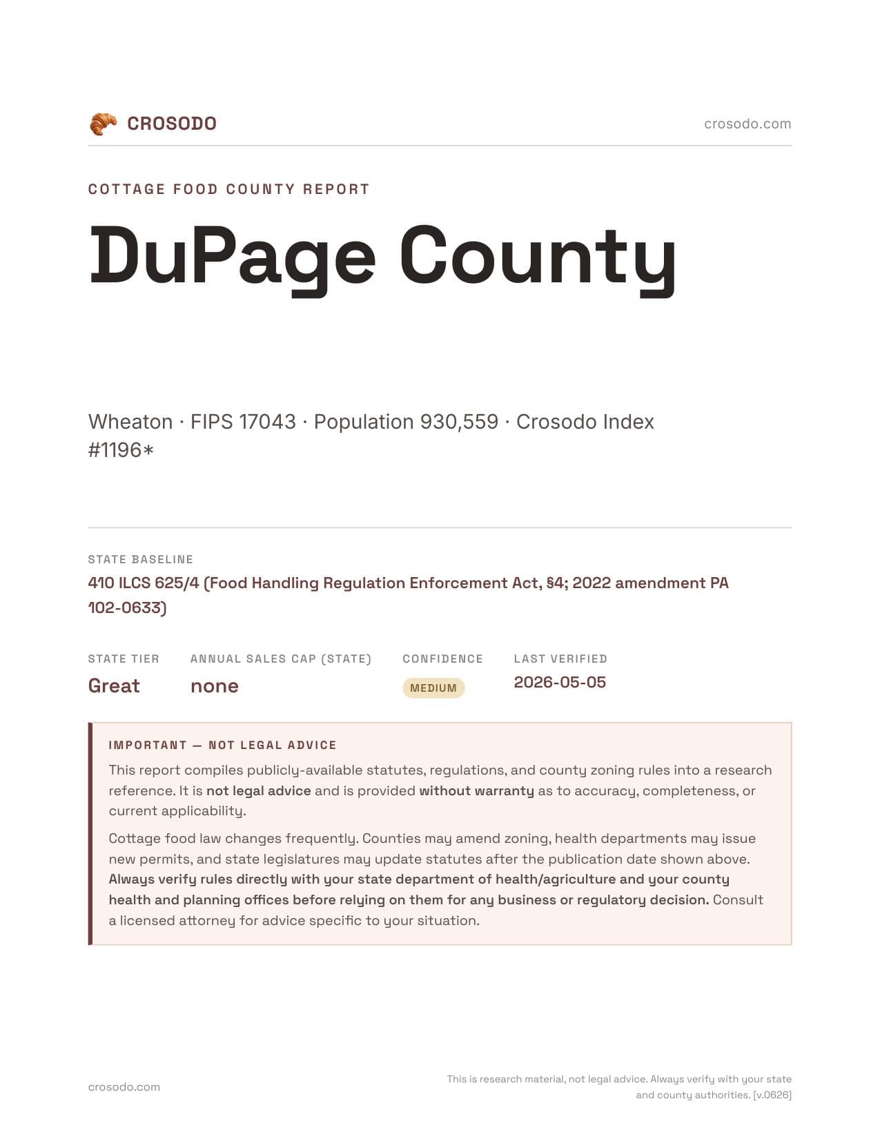 Cover of DuPage County county cottage food report