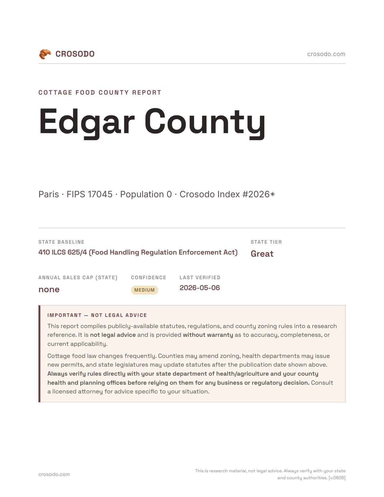 Cover of Edgar County county cottage food report