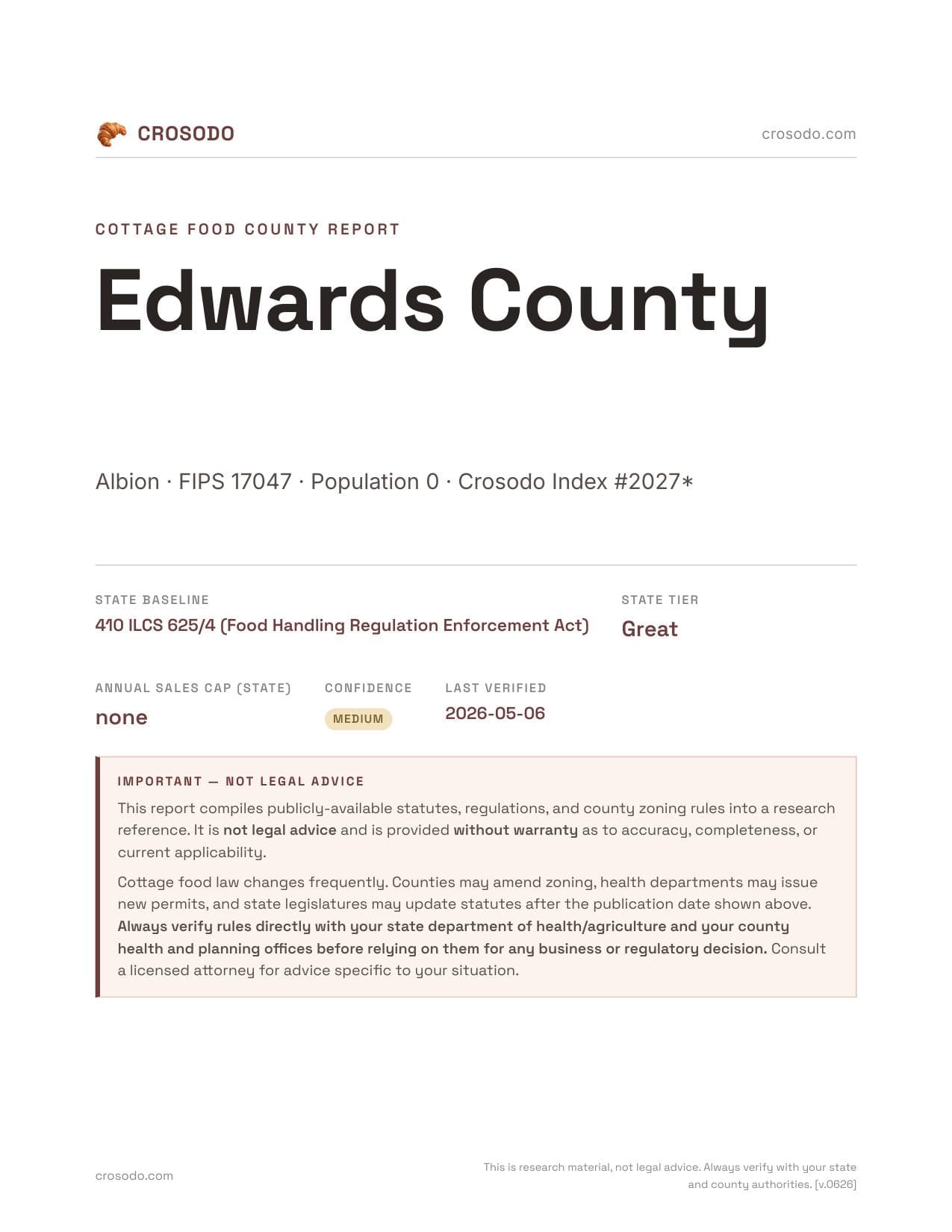 Cover of Edwards County county cottage food report