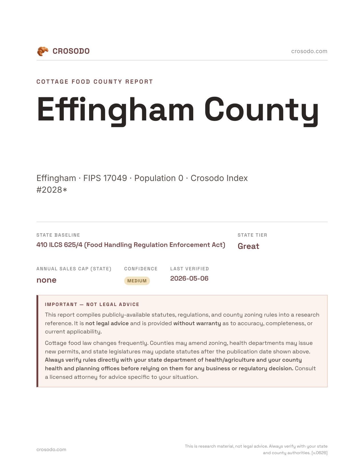 Cover of Effingham County, Illinois cottage food report