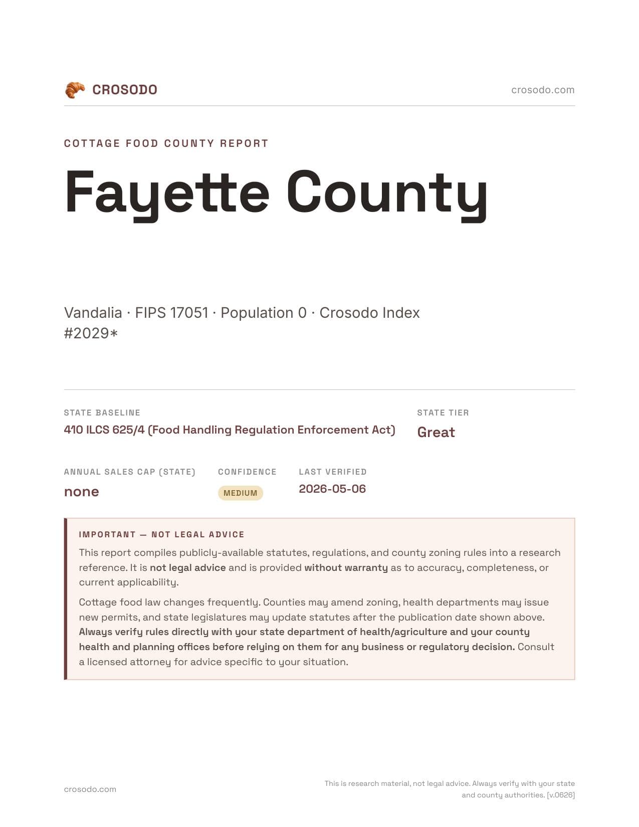 Cover of Fayette County county cottage food report