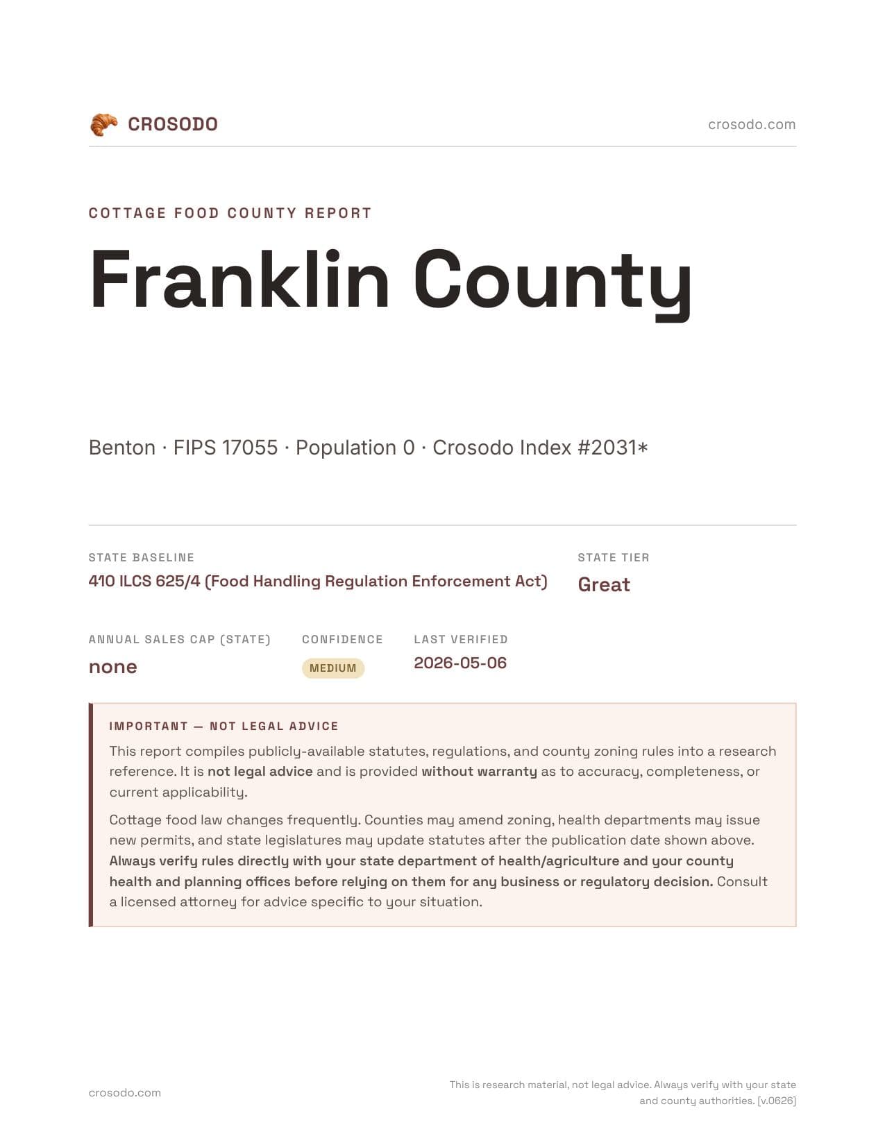 Cover of Franklin County county cottage food report