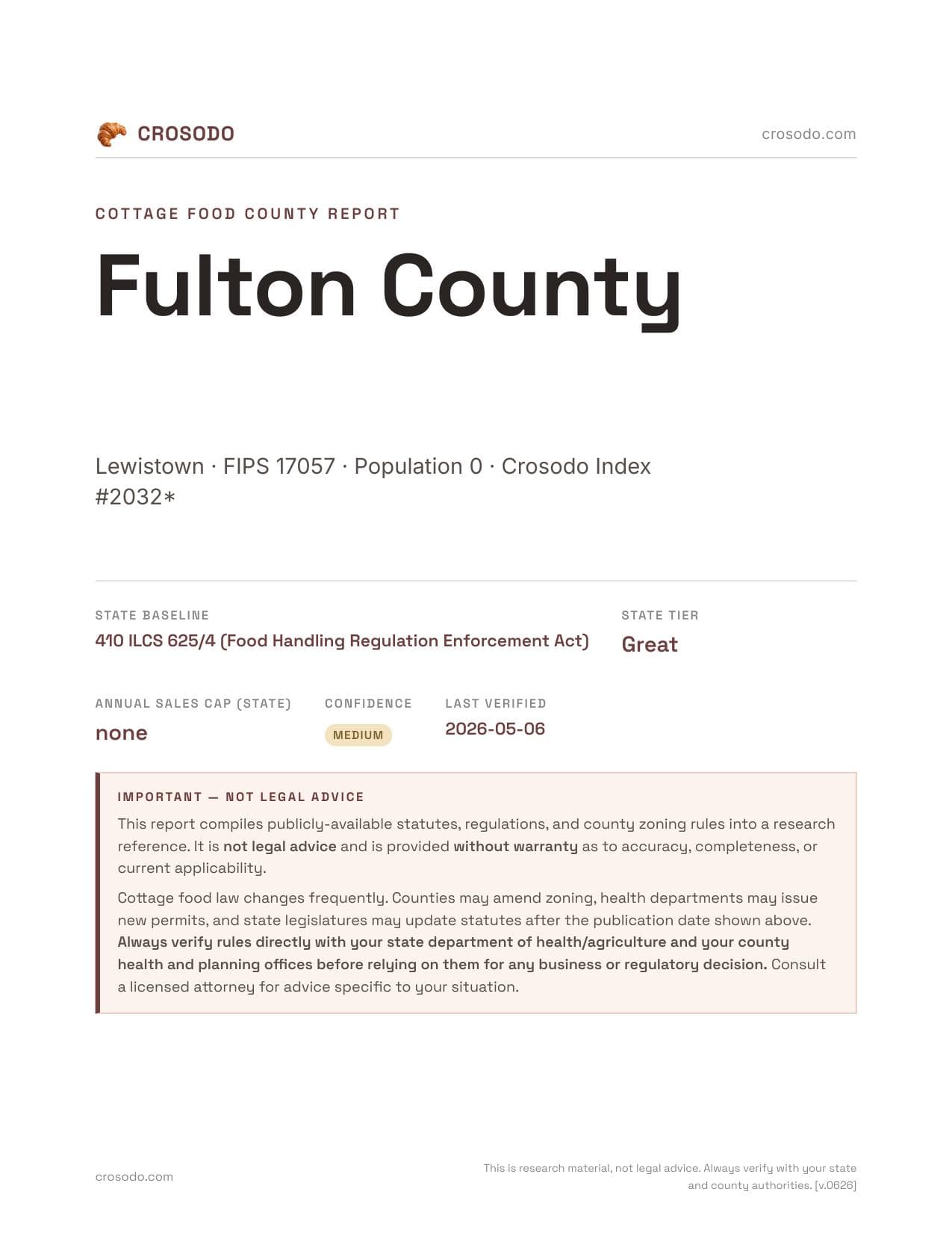 Cover of Fulton County county cottage food report