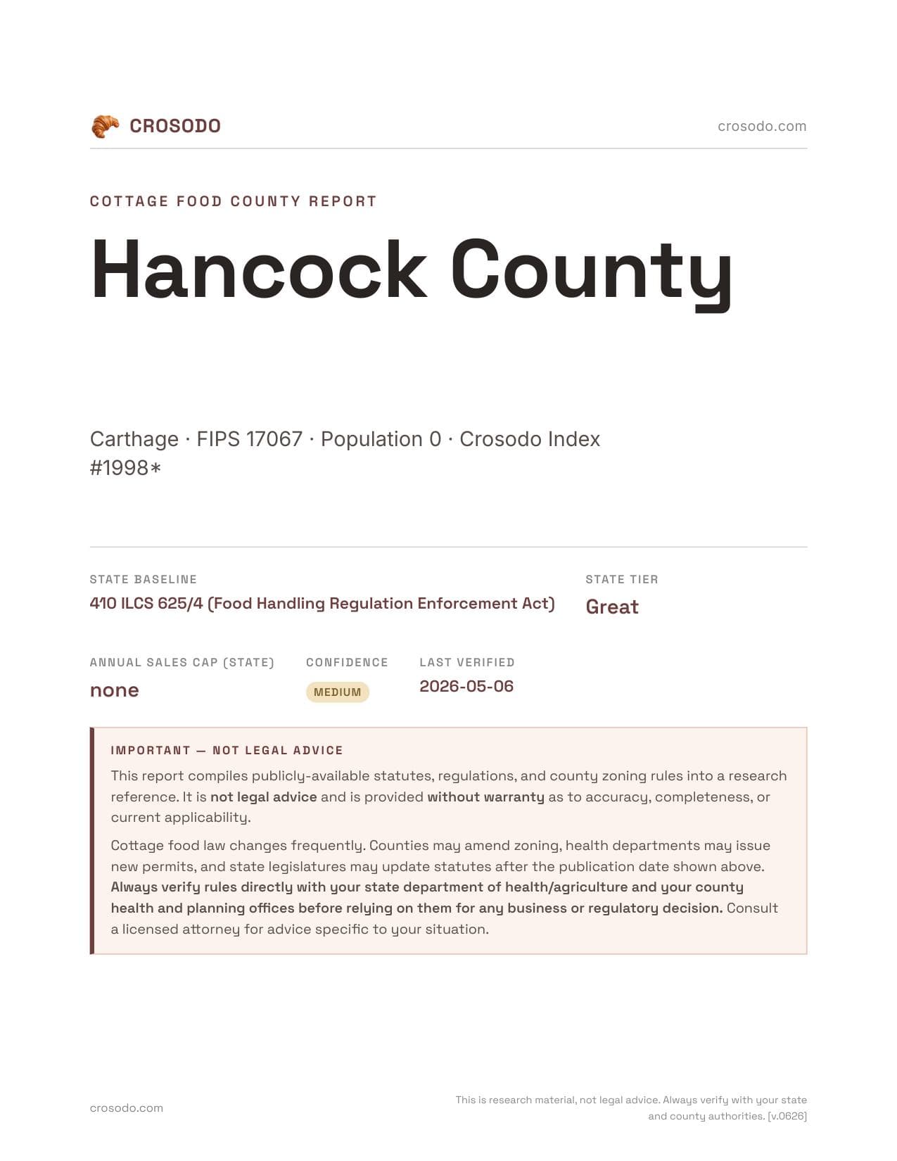 Cover of Hancock County county cottage food report