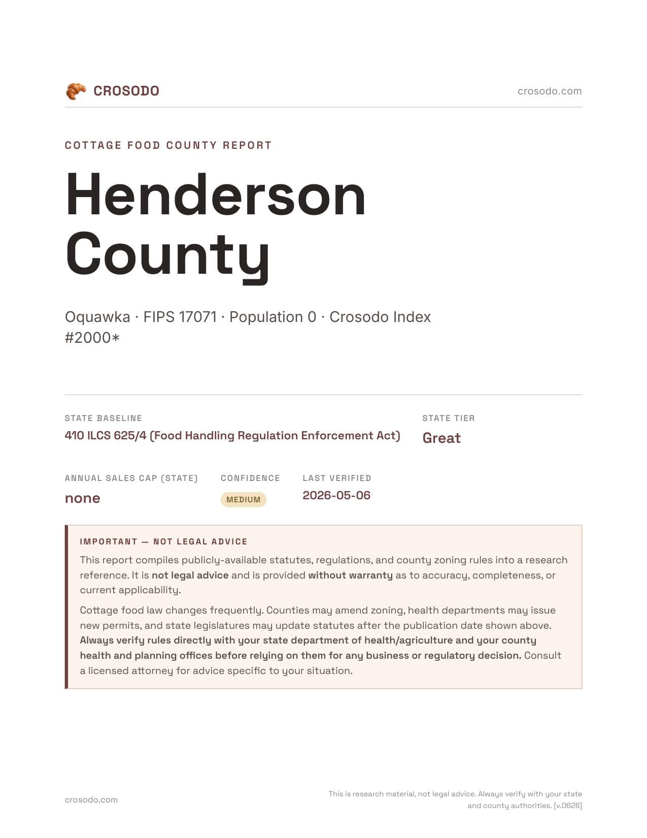 Cover of Henderson County county cottage food report