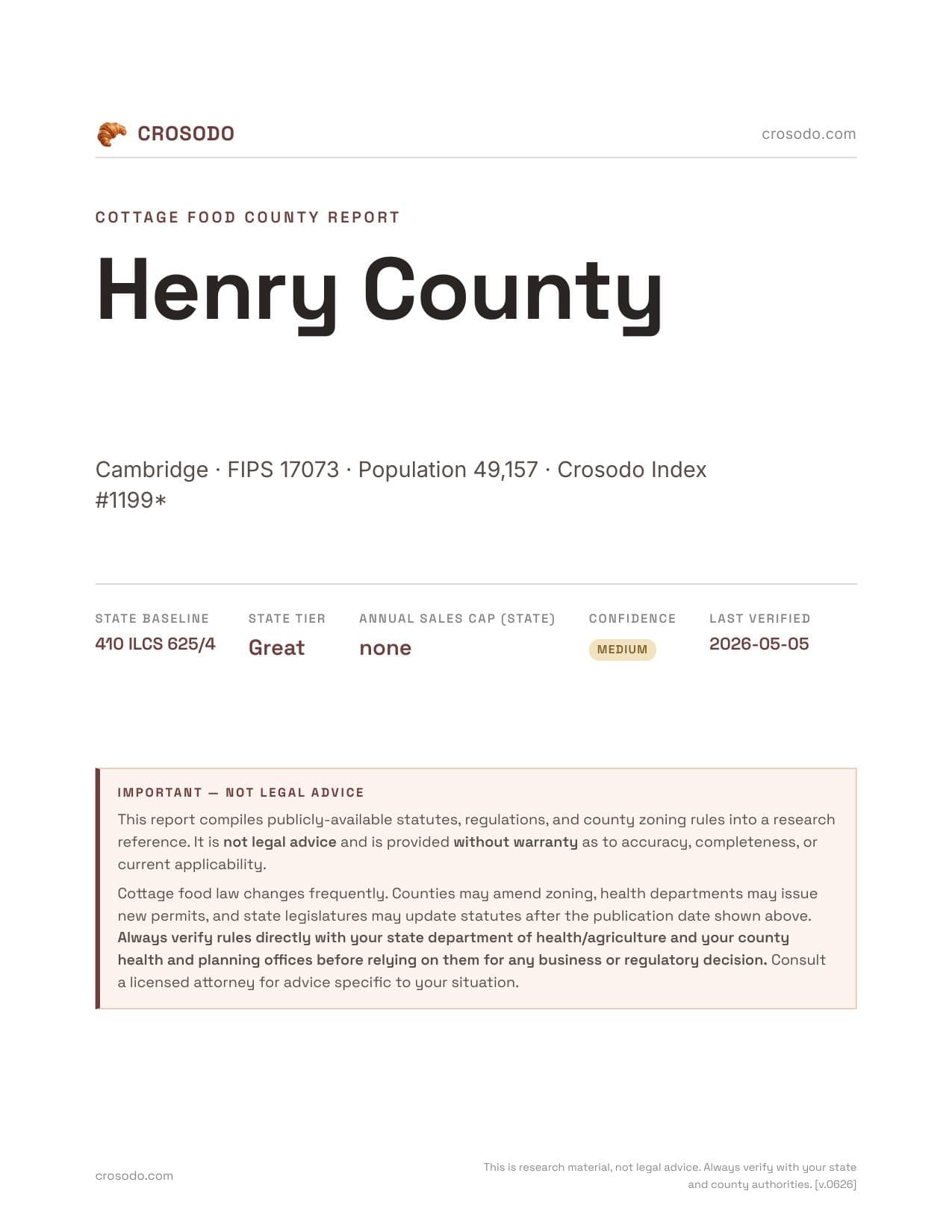 Cover of Henry County county cottage food report