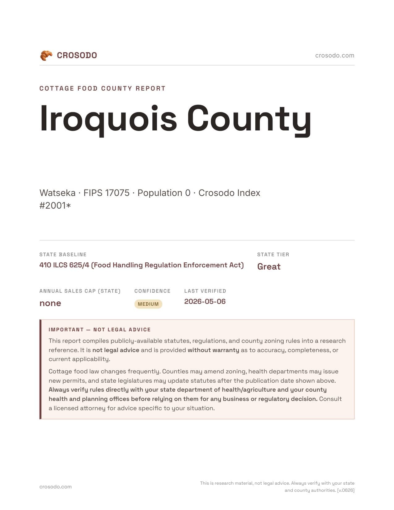 Cover of Iroquois County county cottage food report