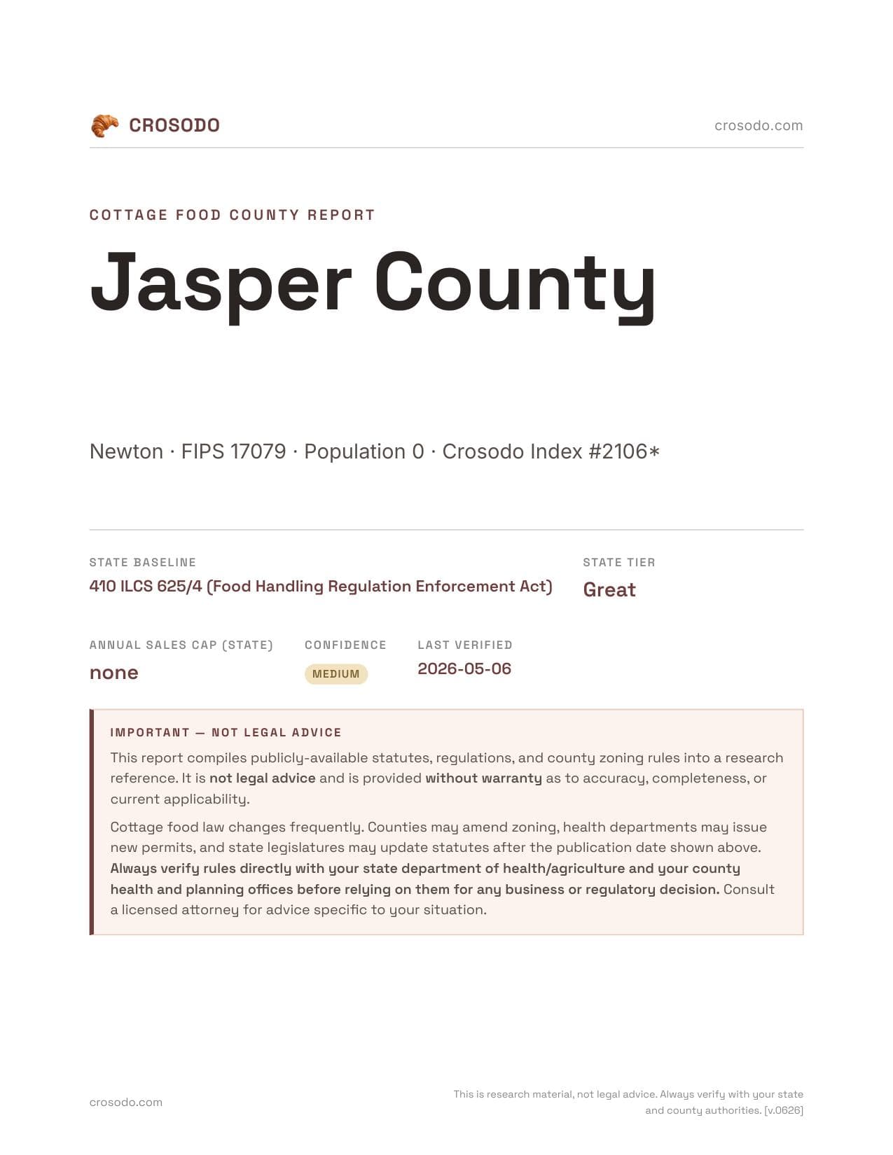 Cover of Jasper County county cottage food report