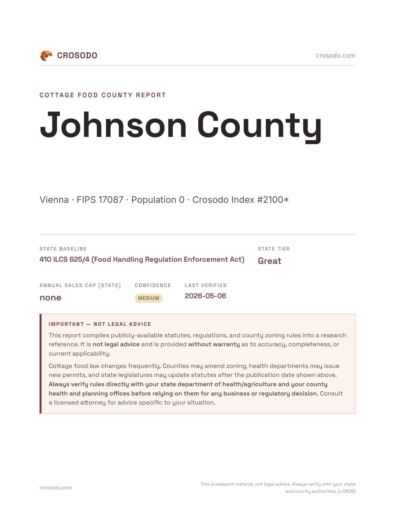 Cover of Johnson County county cottage food report