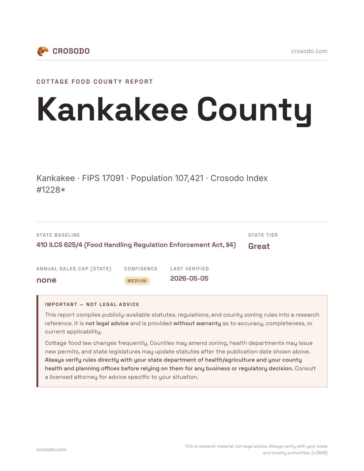 Cover of Kankakee County county cottage food report