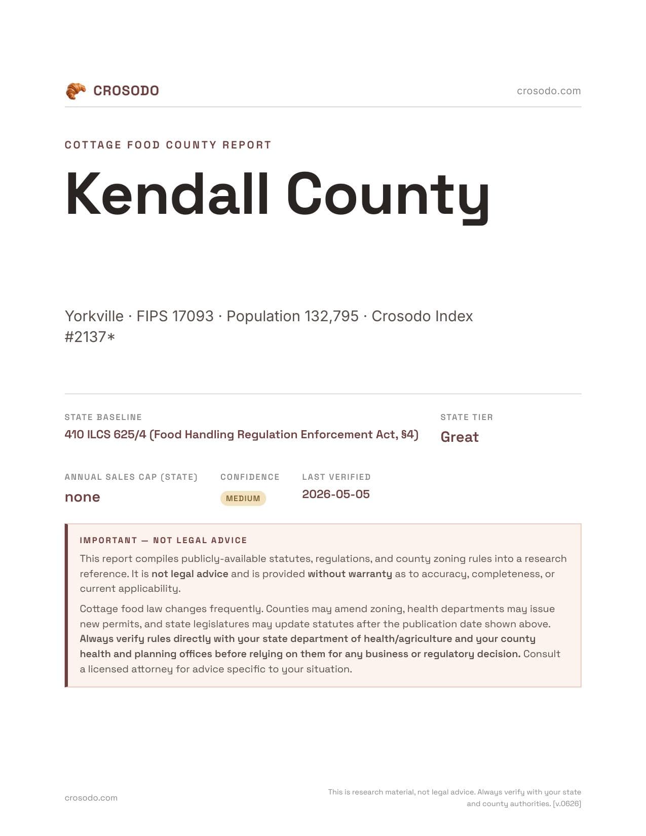 Cover of Kendall County county cottage food report