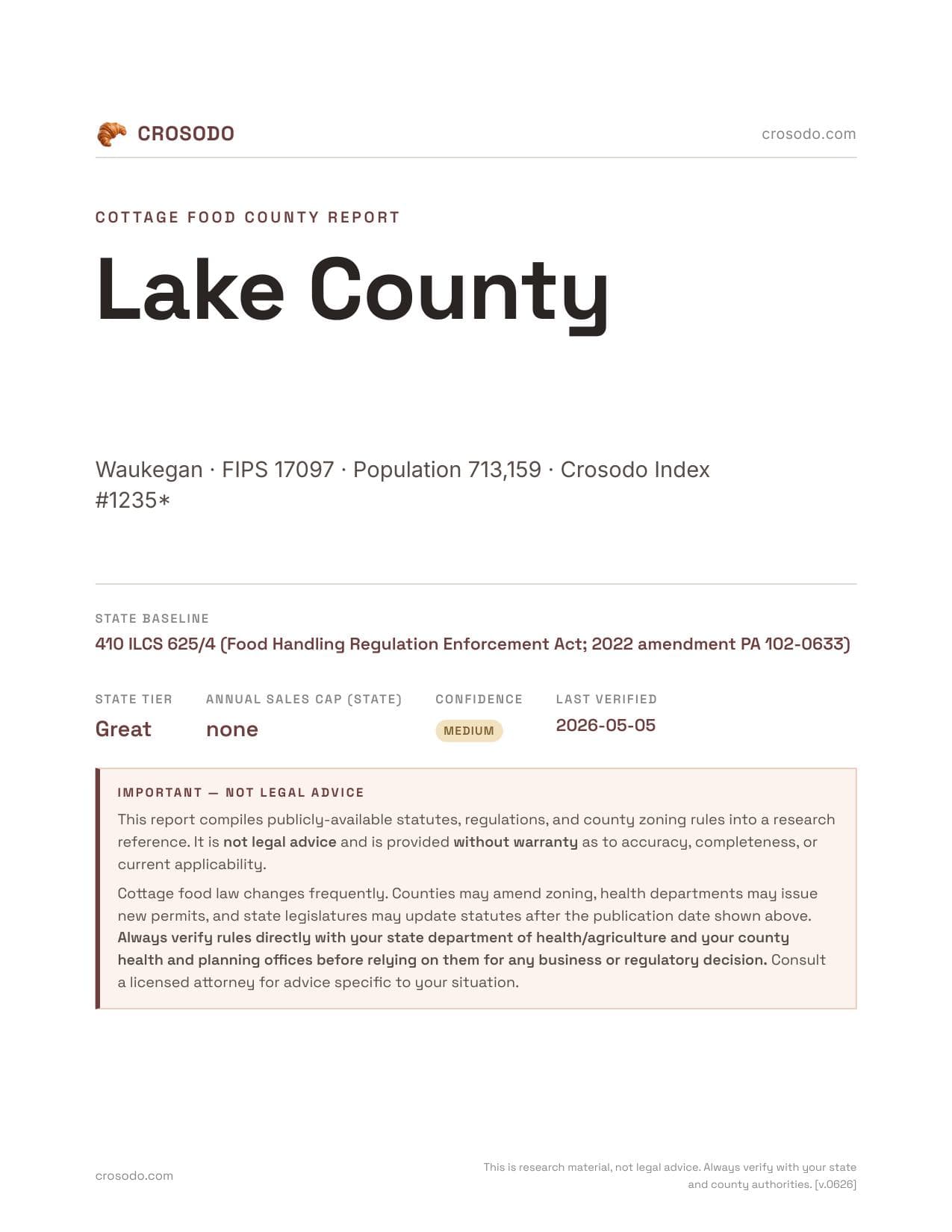 Cover of Lake County county cottage food report