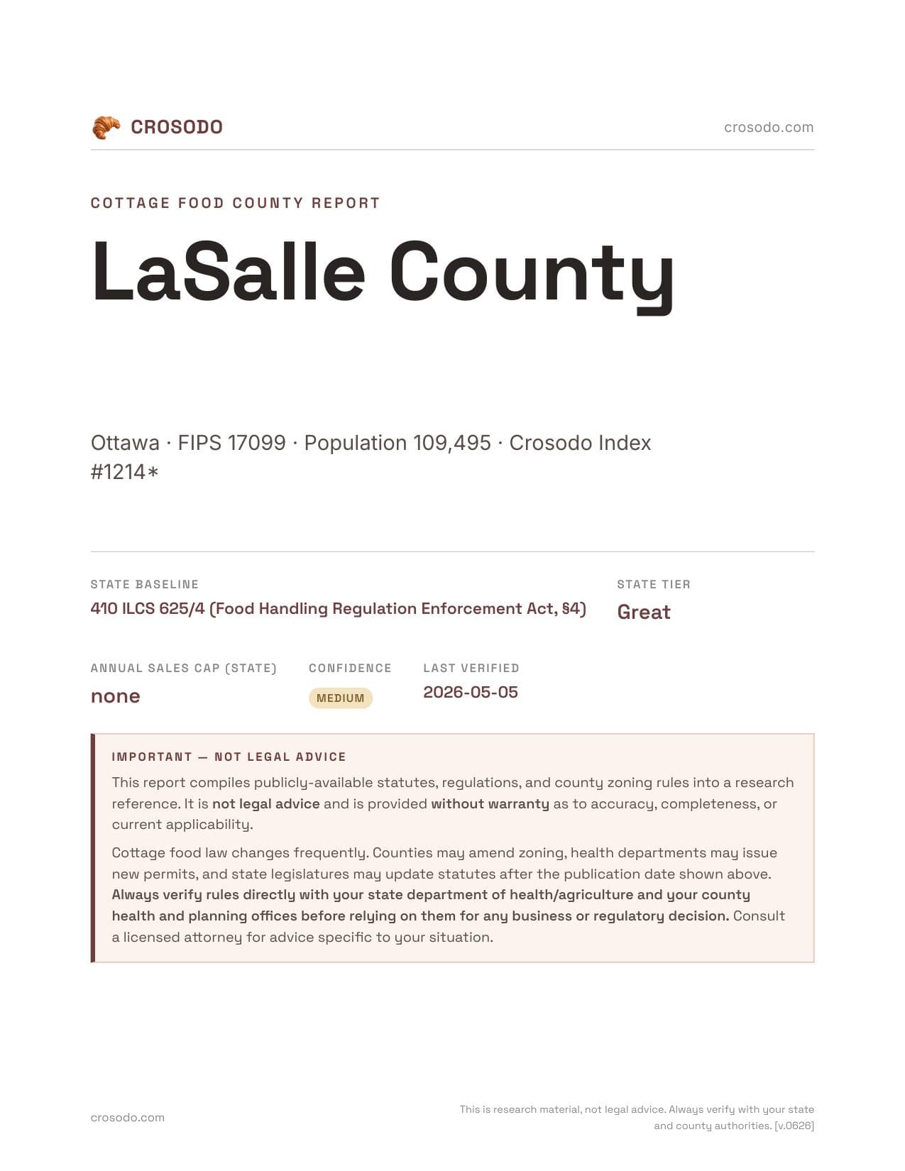 Cover of LaSalle County county cottage food report