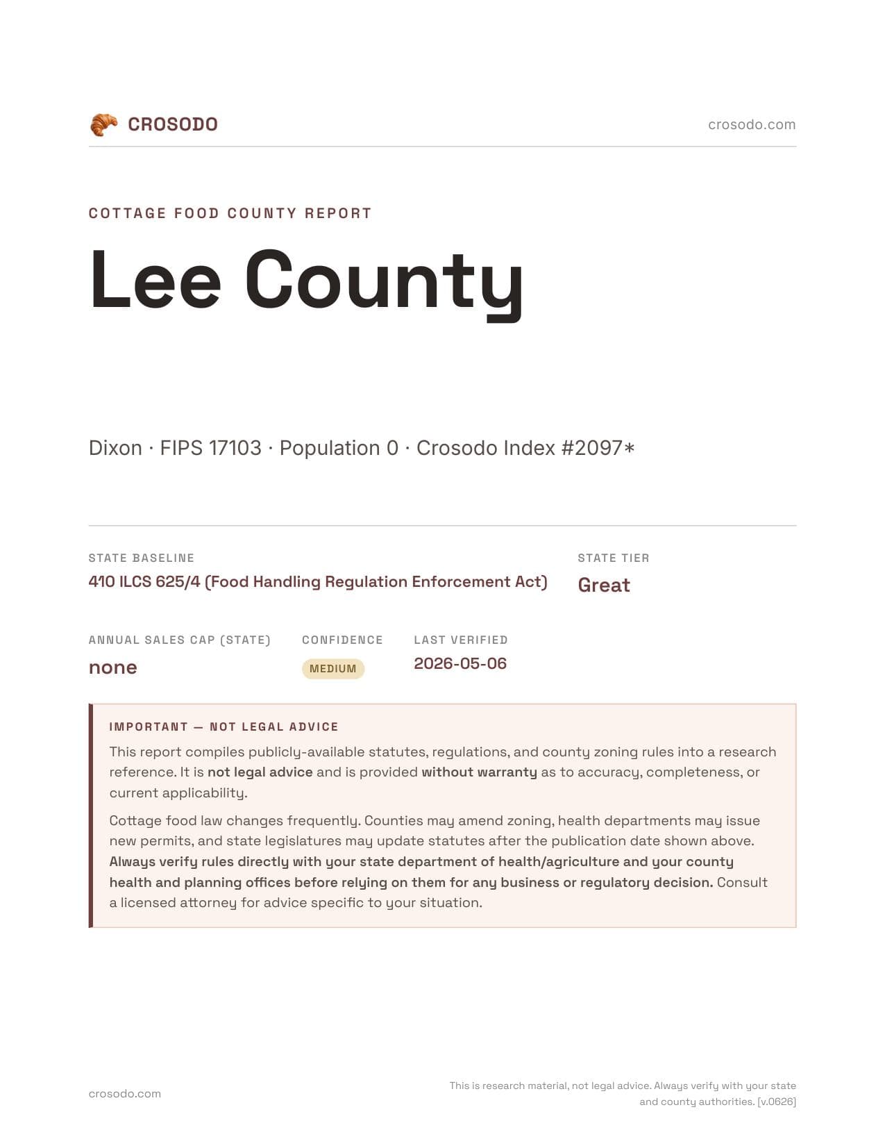 Cover of Lee County county cottage food report