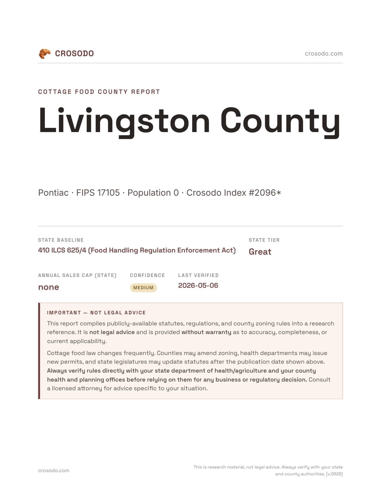 Cover of Livingston County county cottage food report