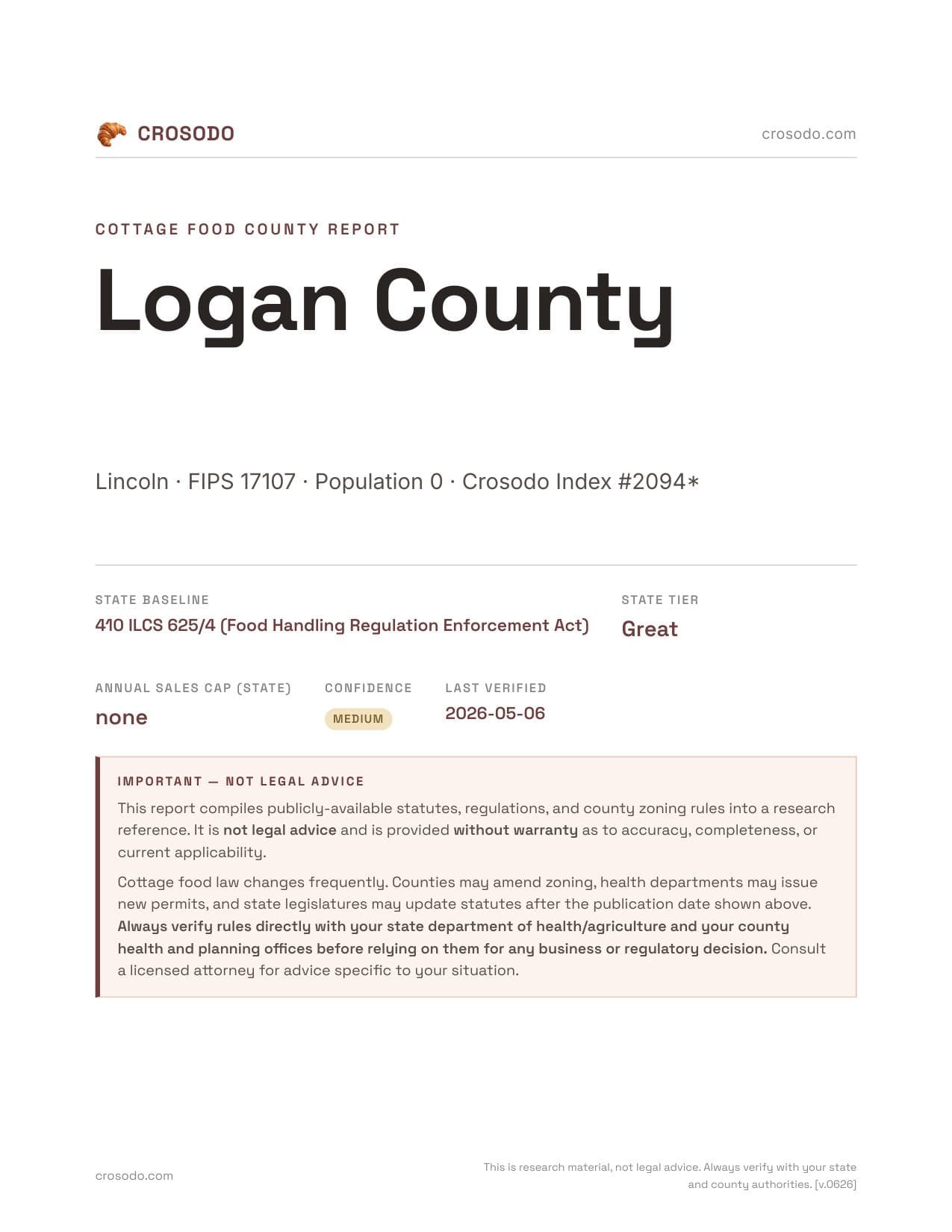 Cover of Logan County county cottage food report