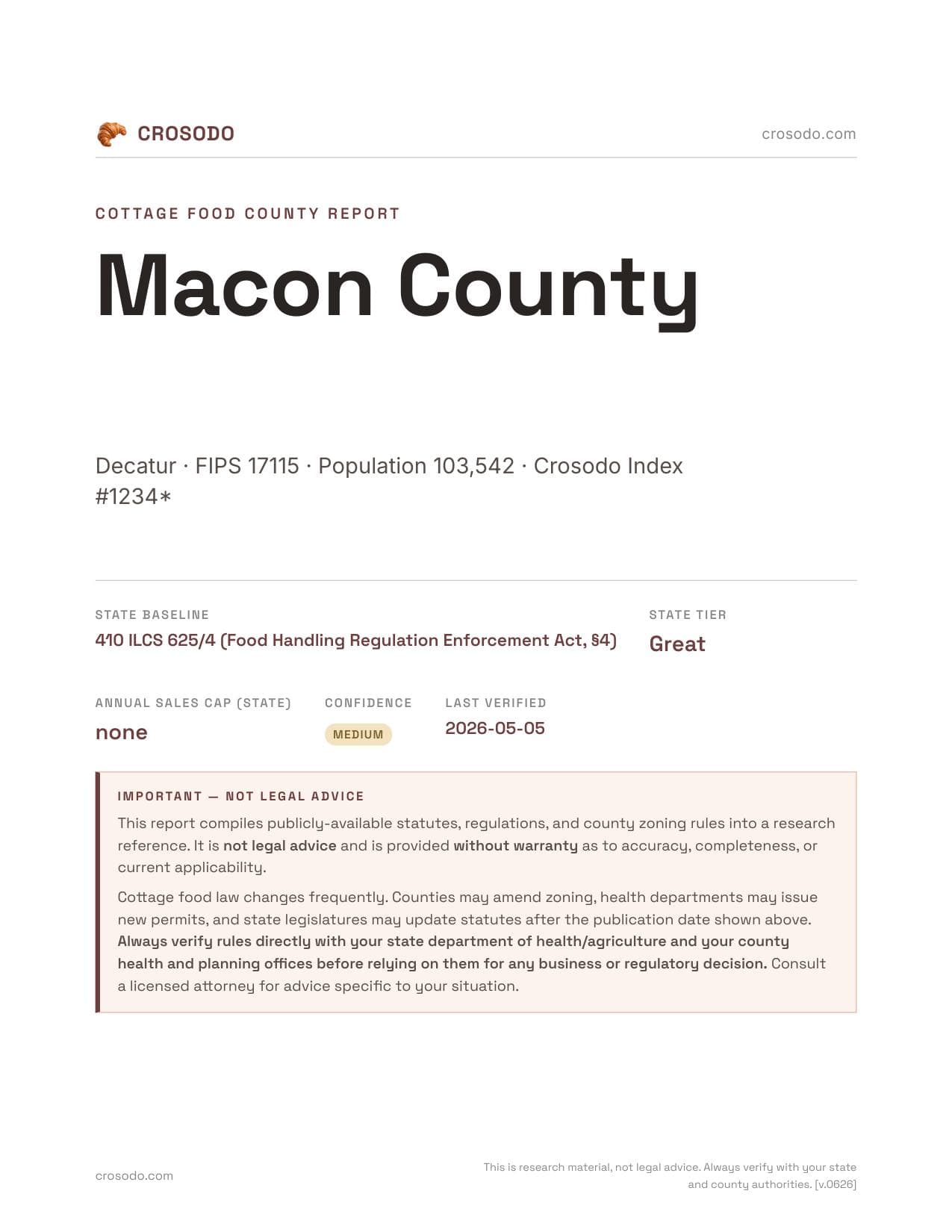 Cover of Macon County county cottage food report